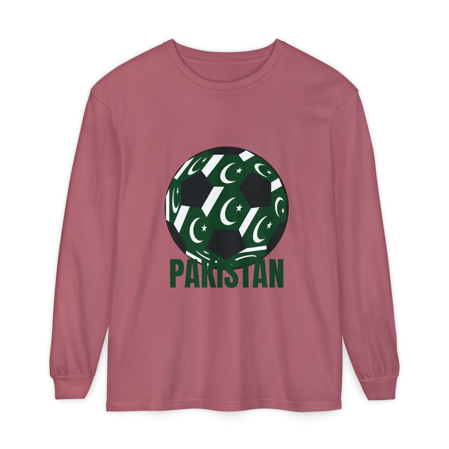 Pakistan Fan Specialty Soccer Ball Design T Shirt Long Sleeve Tee