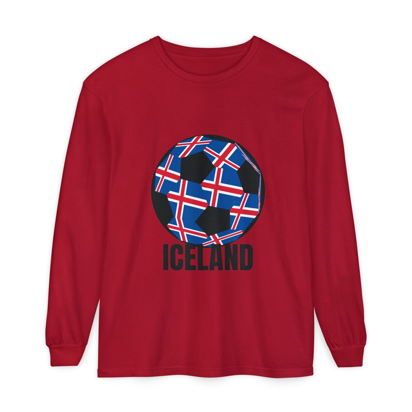 Iceland Fan Specialty Soccer Ball Design Long Sleeve Tee