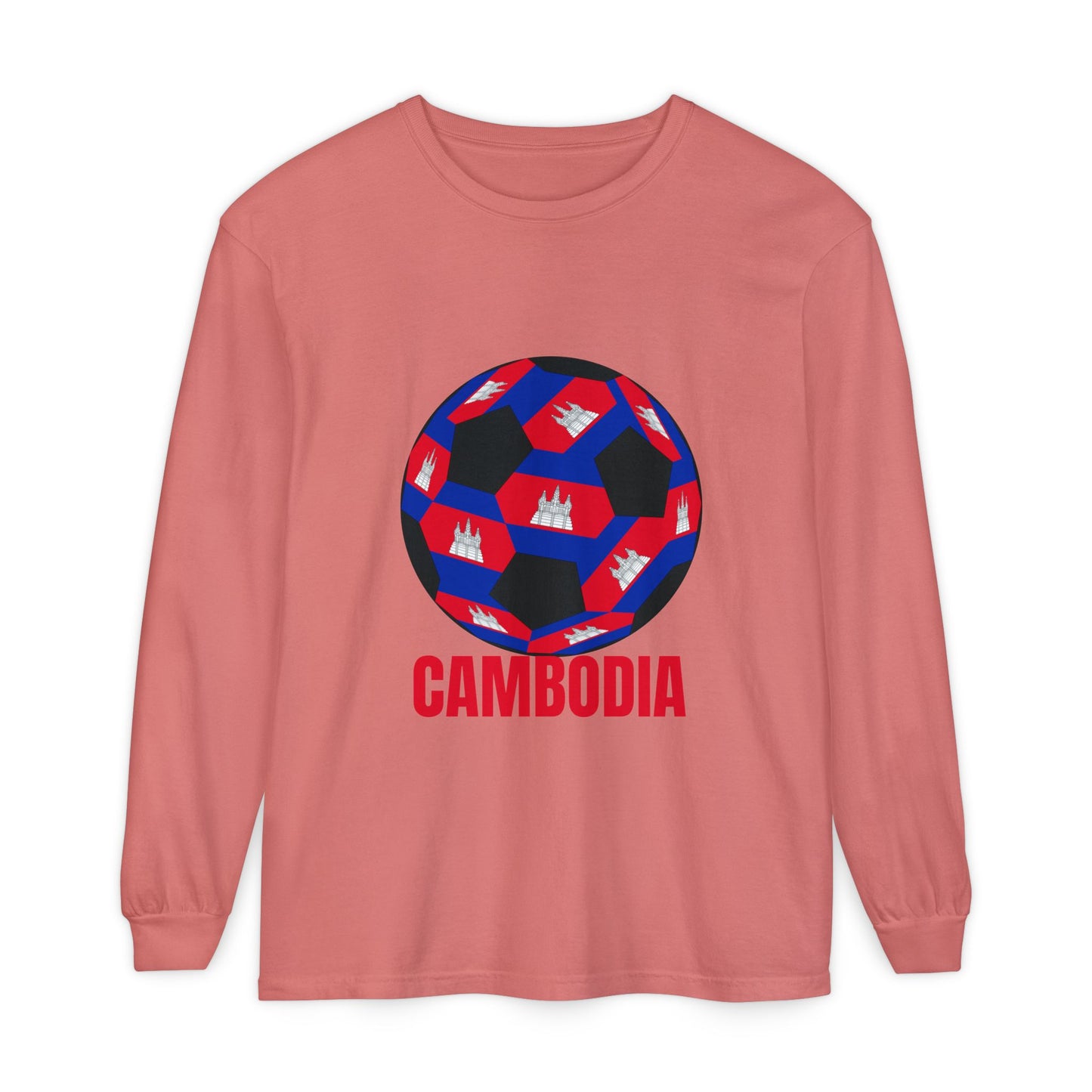 Cambodia Fan Specialty Soccer Ball Design Long Sleeve T‑Shirt