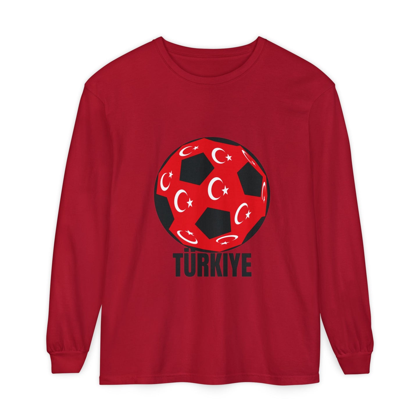 Türkiye Fan Specialty Soccer Ball Design Long Sleeve Tee Black Text