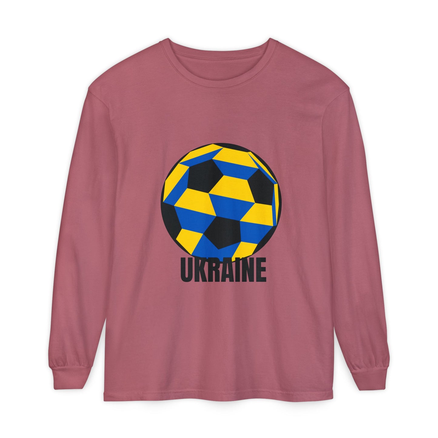 Ukraine Fan Specialty Soccer Ball Design Long Sleeve T-Shirt Black Text