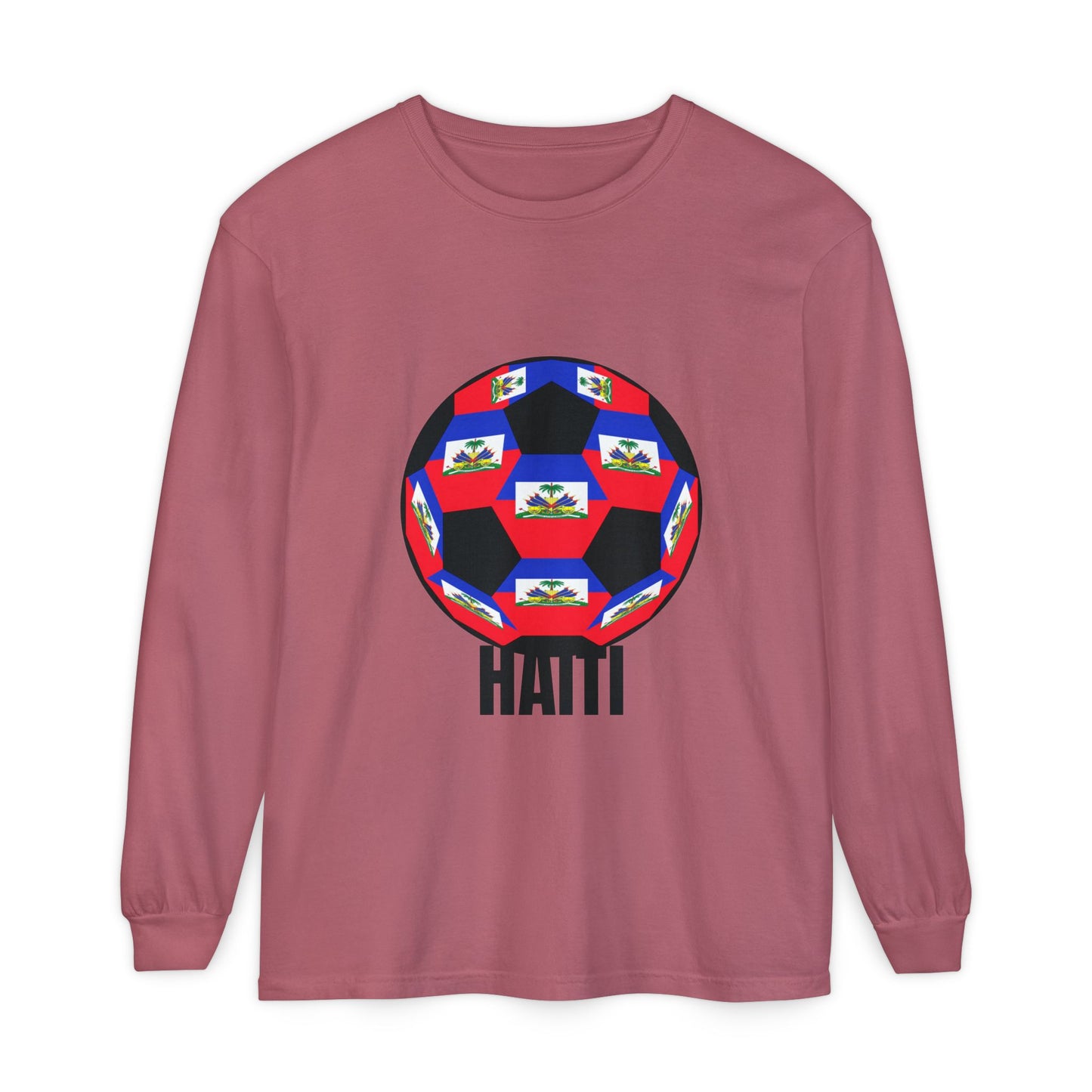 Haiti Fan Specialty Soccer Ball Design Long Sleeve Tee