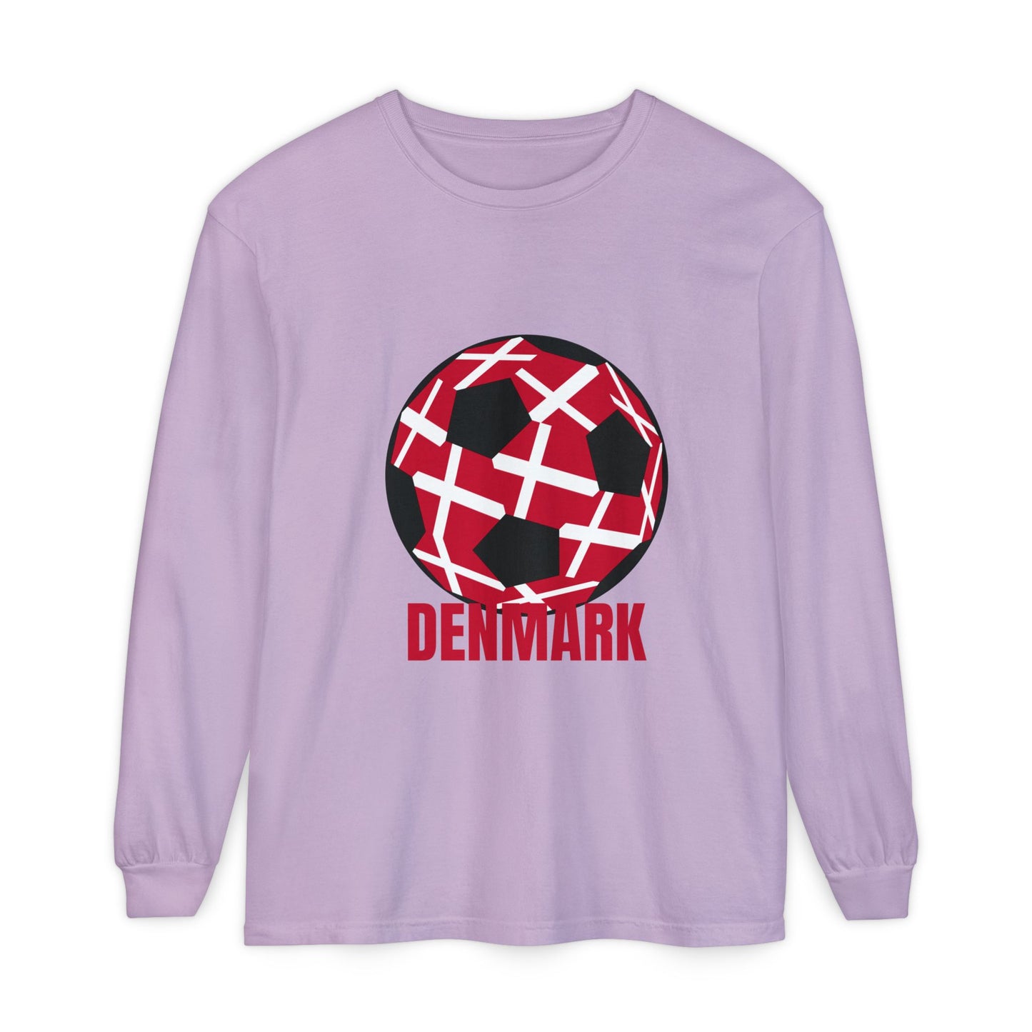 Denmark Fan Specialty Soccer Ball Design Long Sleeve Tee