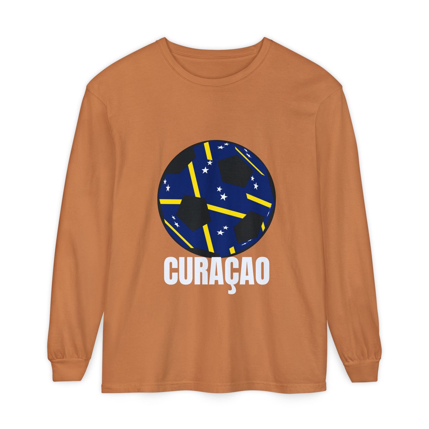 Curacao Fan Specialty Soccer Ball Design Long Sleeve Tee