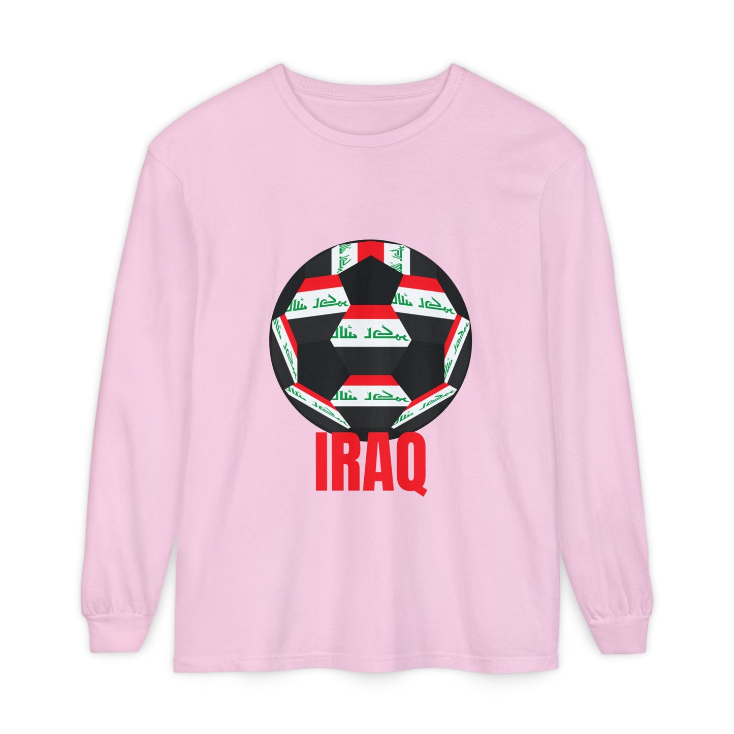 Iraq Fan Specialty Soccer Ball Design T Shirt Long Sleeve Tee