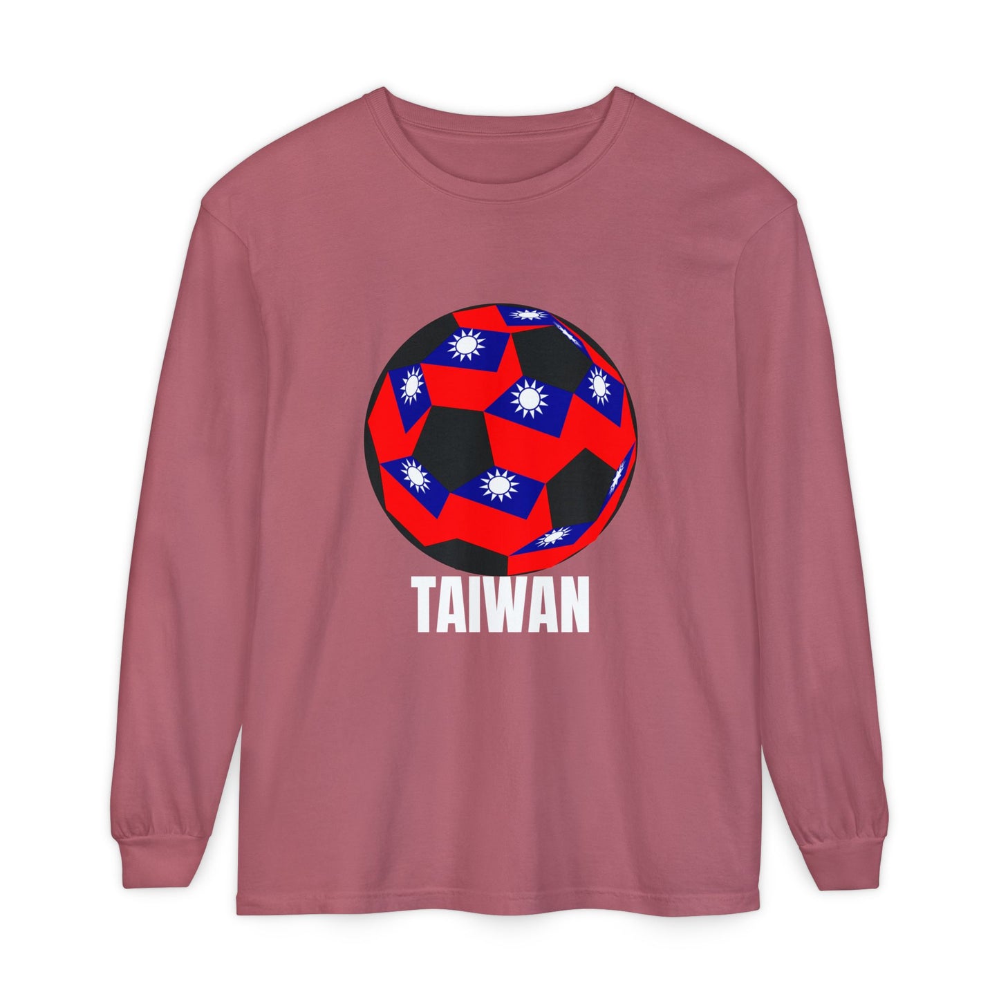 Taiwan Fan Specialty Soccer Ball Design T Shirt Long Sleeve White Text