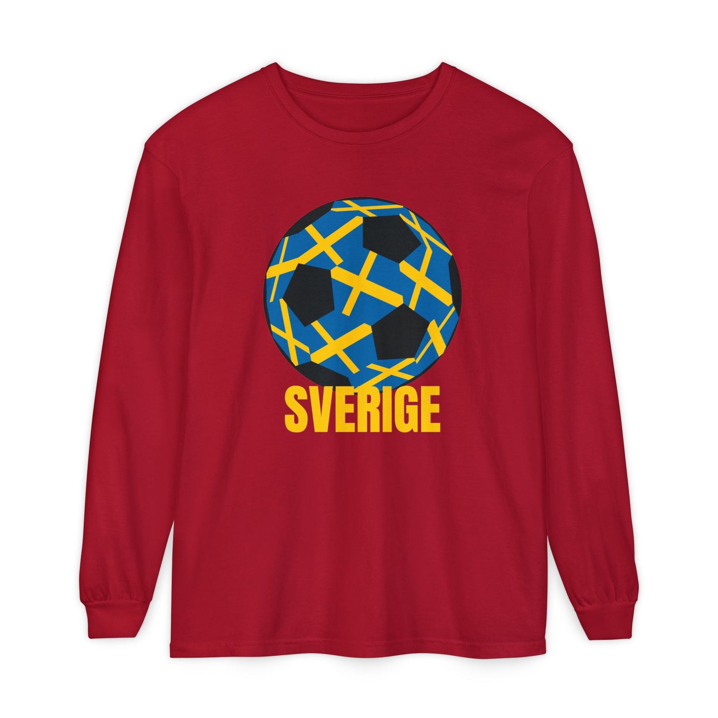 Sverige Fan Specialty Soccer Ball Design T Shirt Gold Text