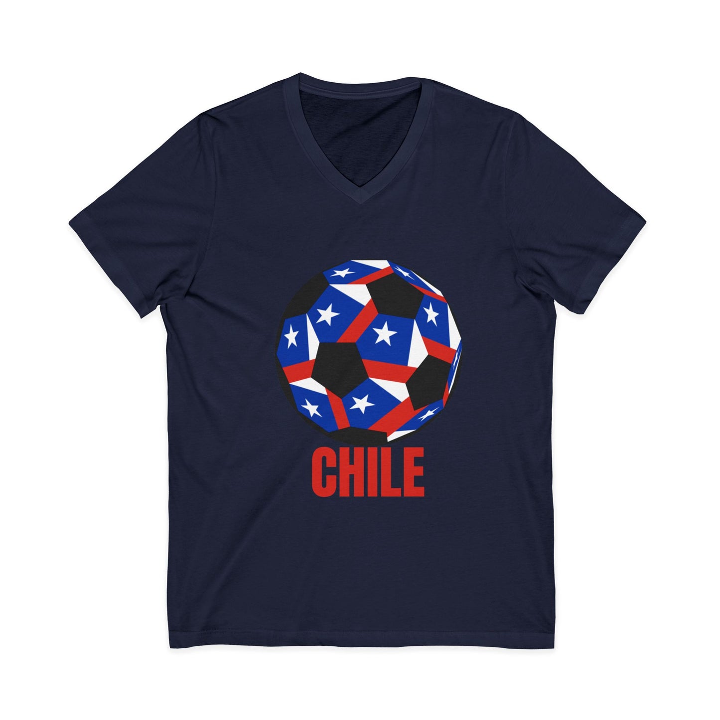 Chile Fan Speciality Soccer Ball Design Short Sleeve V-Neck Tee