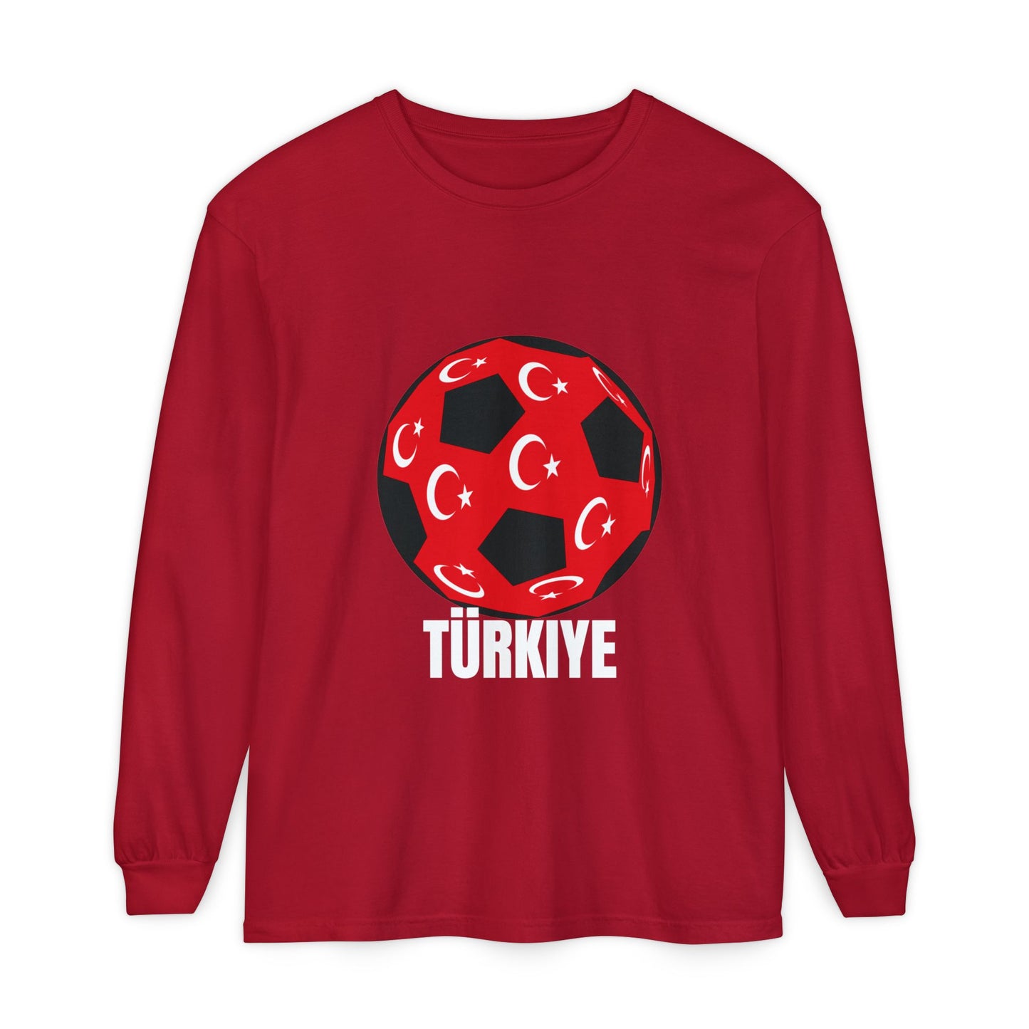 Türkiye Fan Specialty Soccer Ball Design Long Sleeve Tee White Text