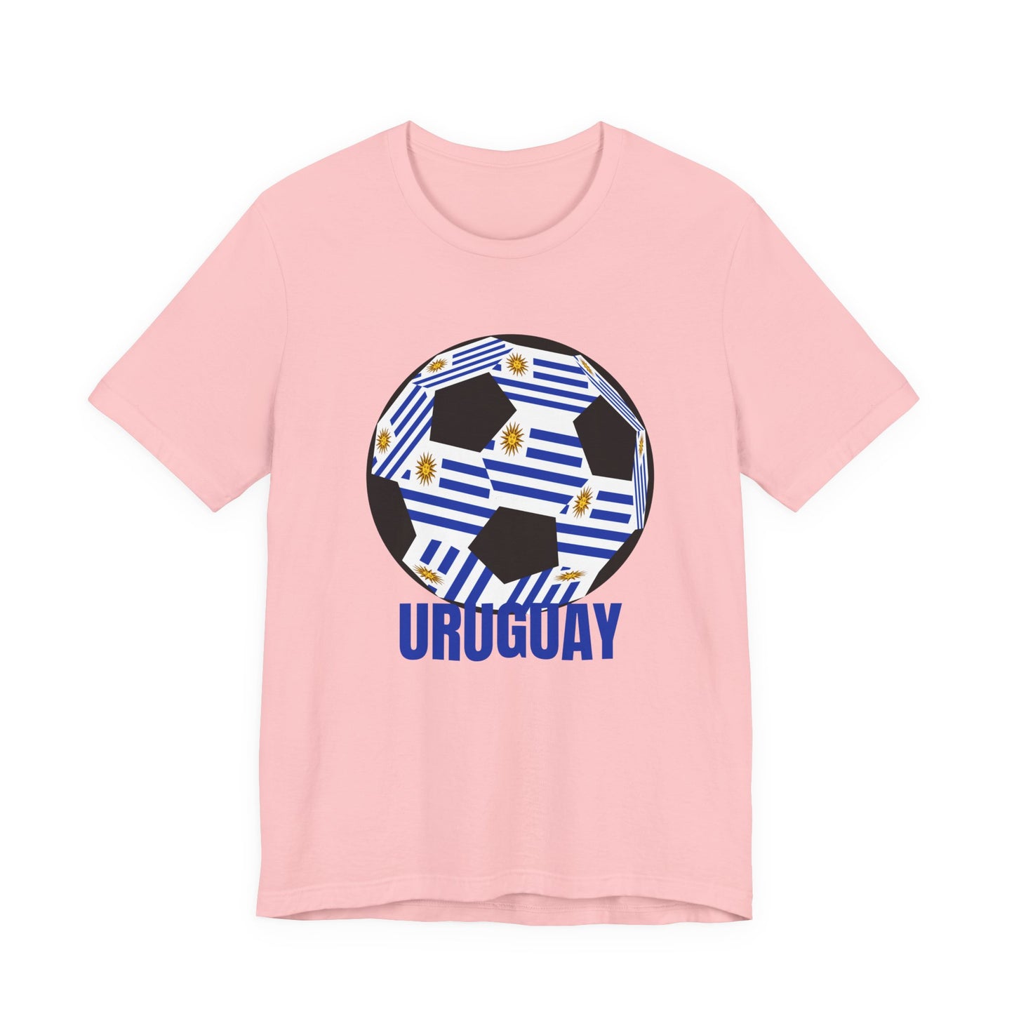 Uruguay Fan Specialty Soccer Ball Design T Shirt Blue Text