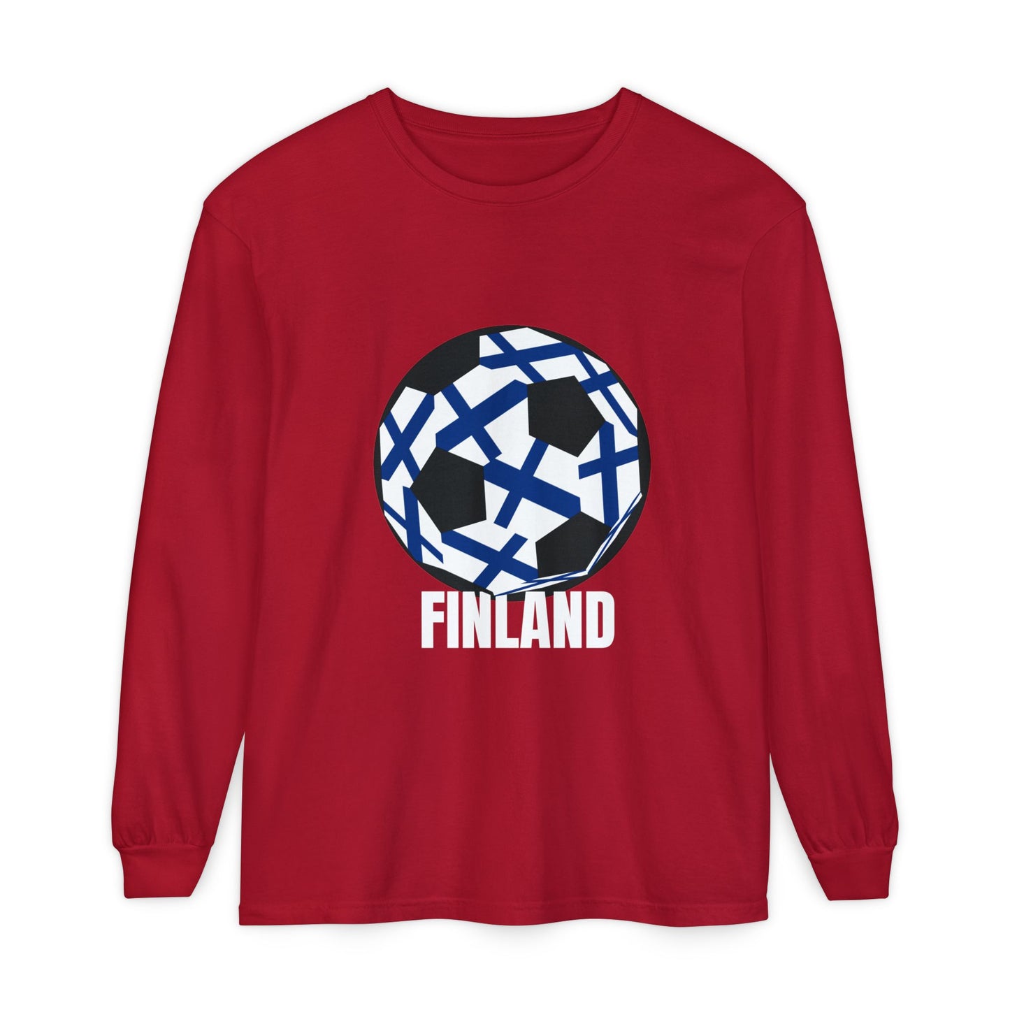 Finland Fan Specialty Soccer Ball Design Long Sleeve Tee