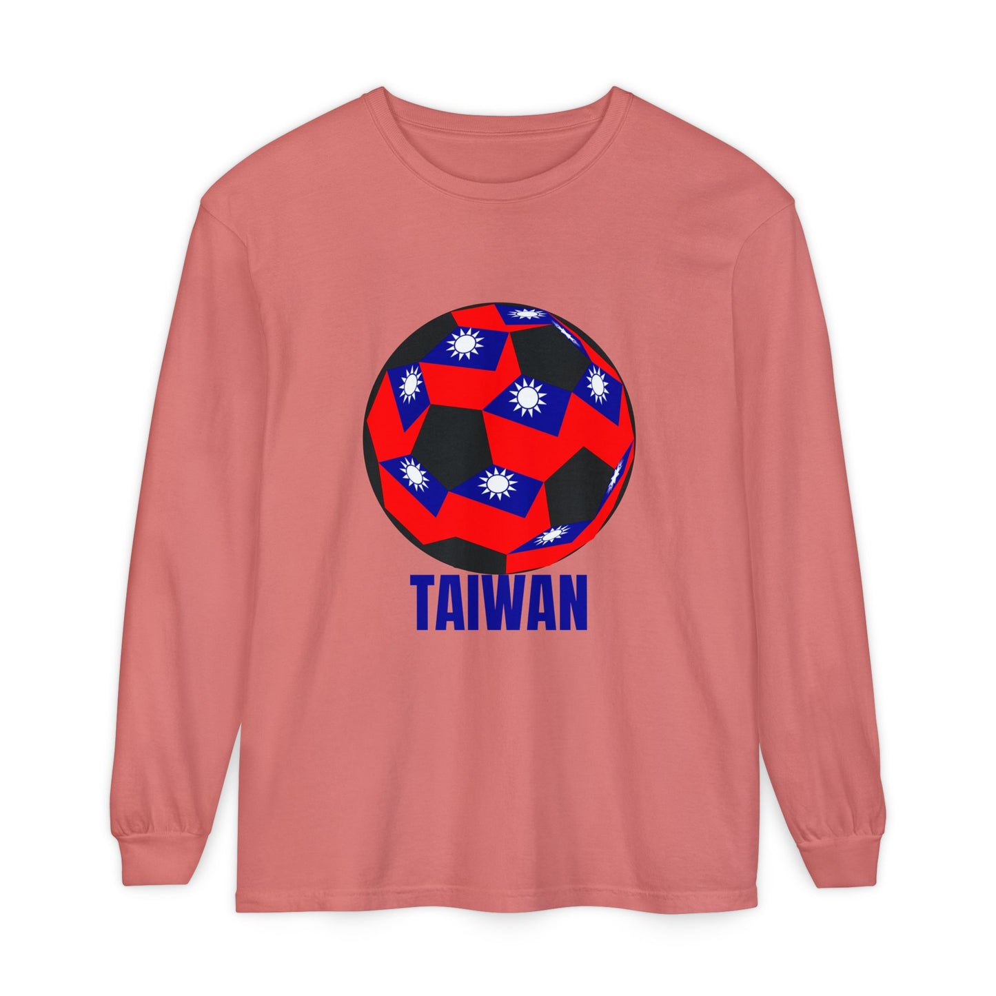 Taiwan Flag Design Soccer Ball Long Sleeve Tee Blue Text