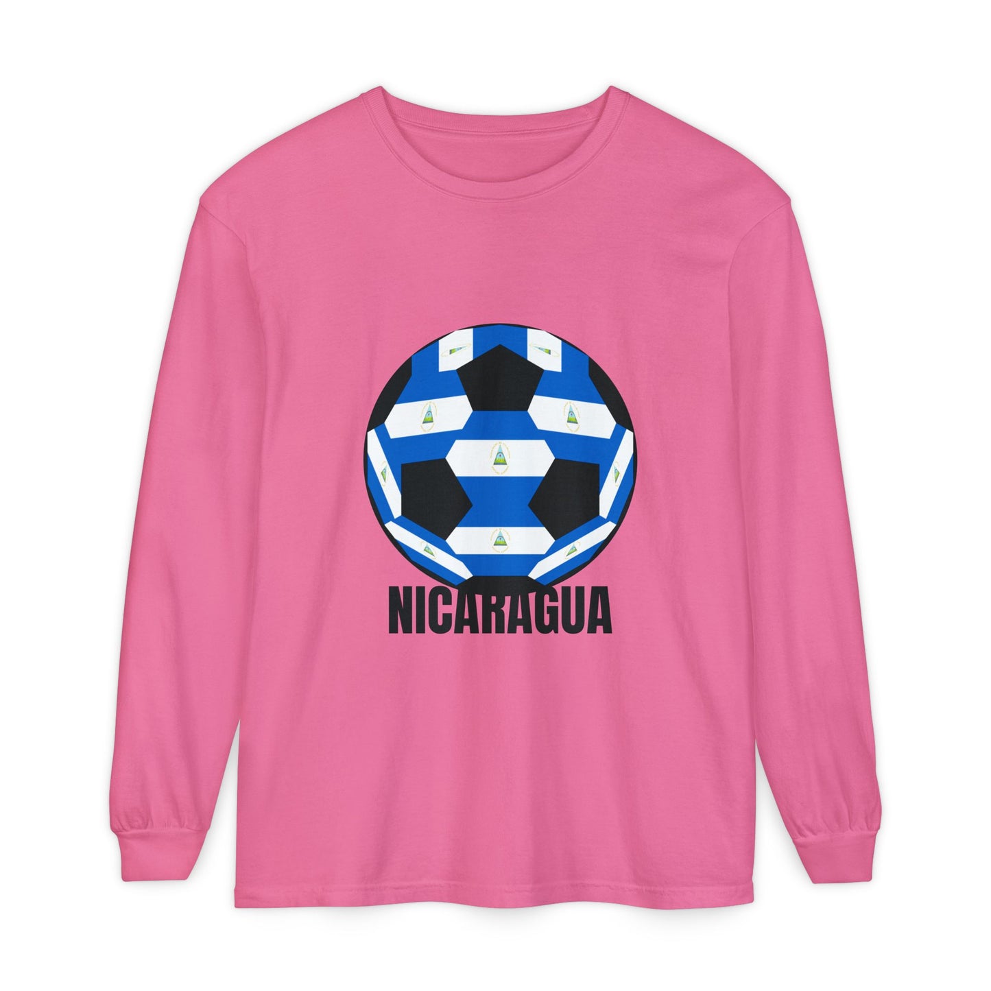 Nicaragua Fan Specialty Soccer Ball Design Long Sleeve Tee