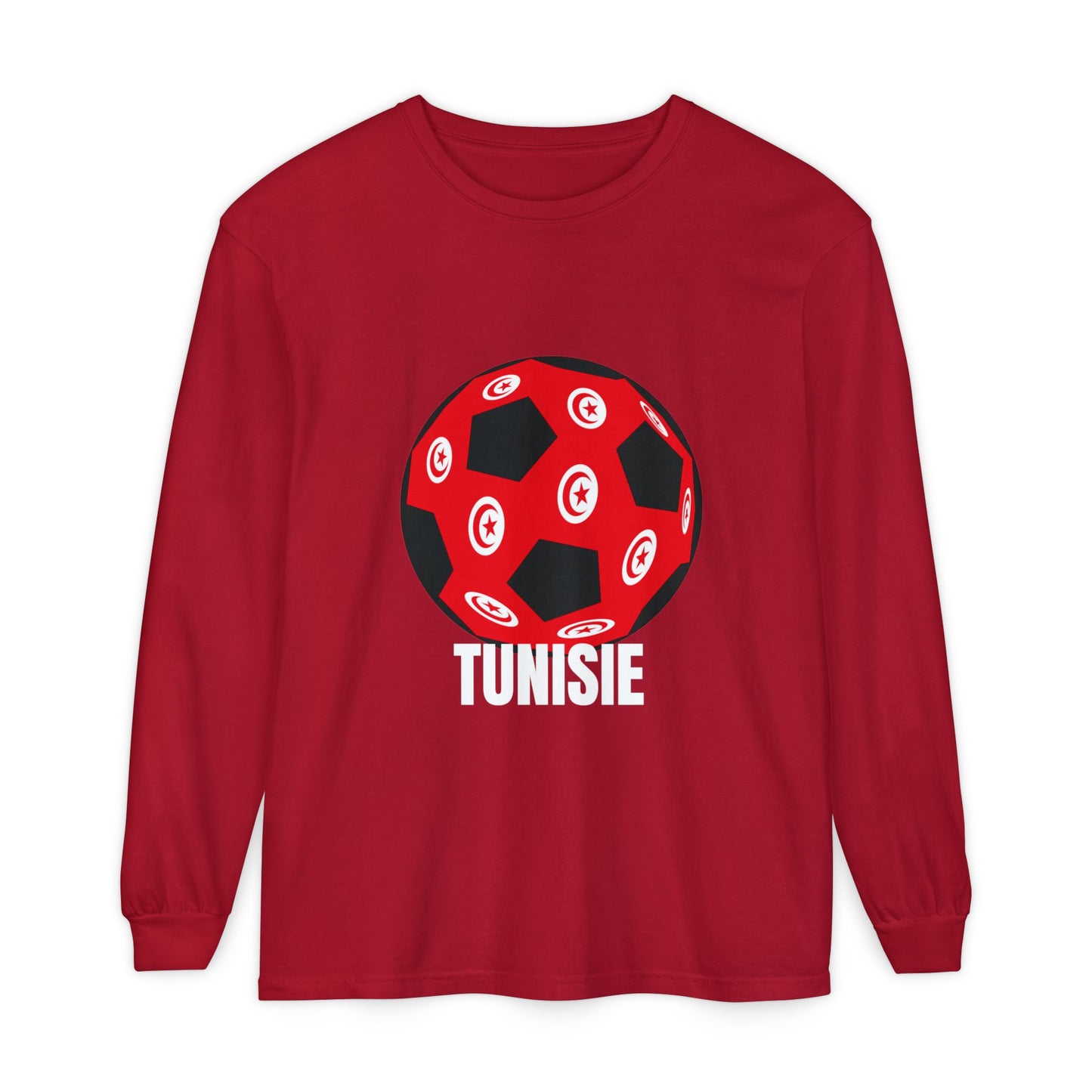 Tunisie Fan Specialty Soccer Ball Design Long Sleeve Tee White Text