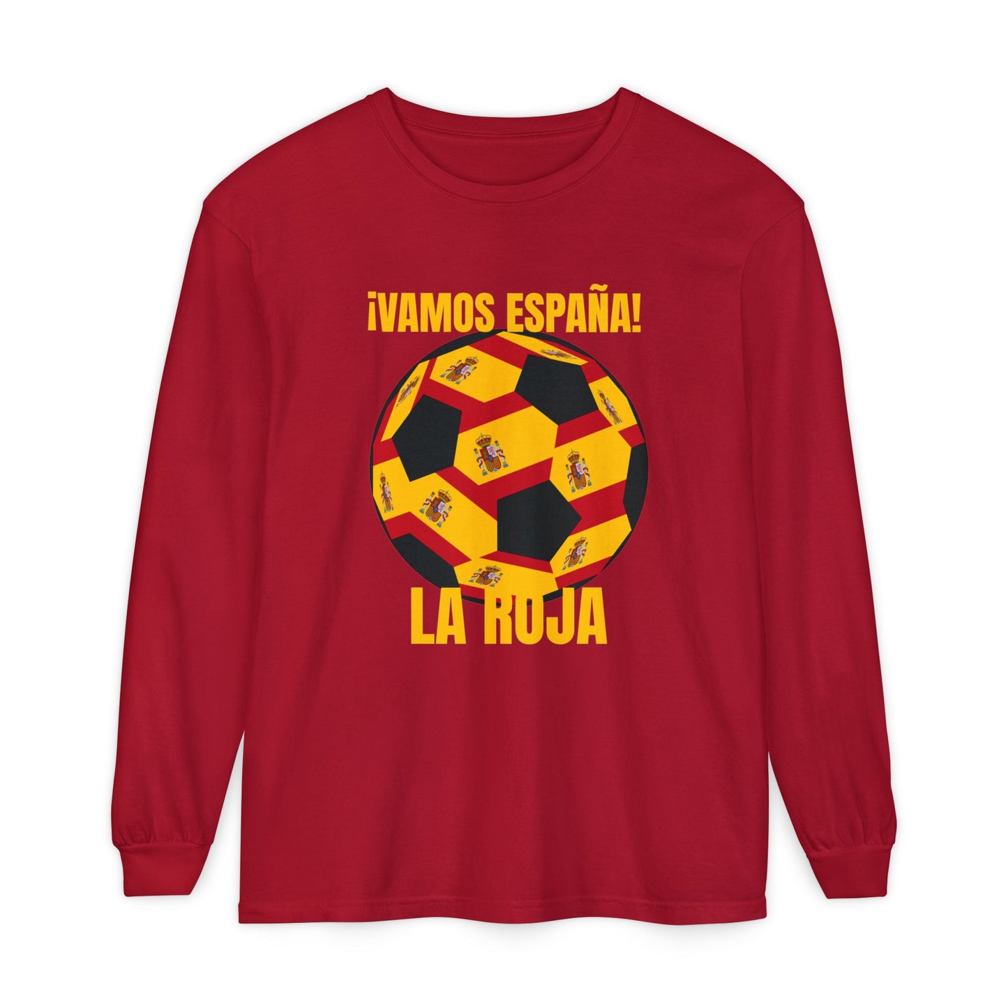 La Roja Soccer Long Sleeve Tee — ¡Vamos España! Gold Text