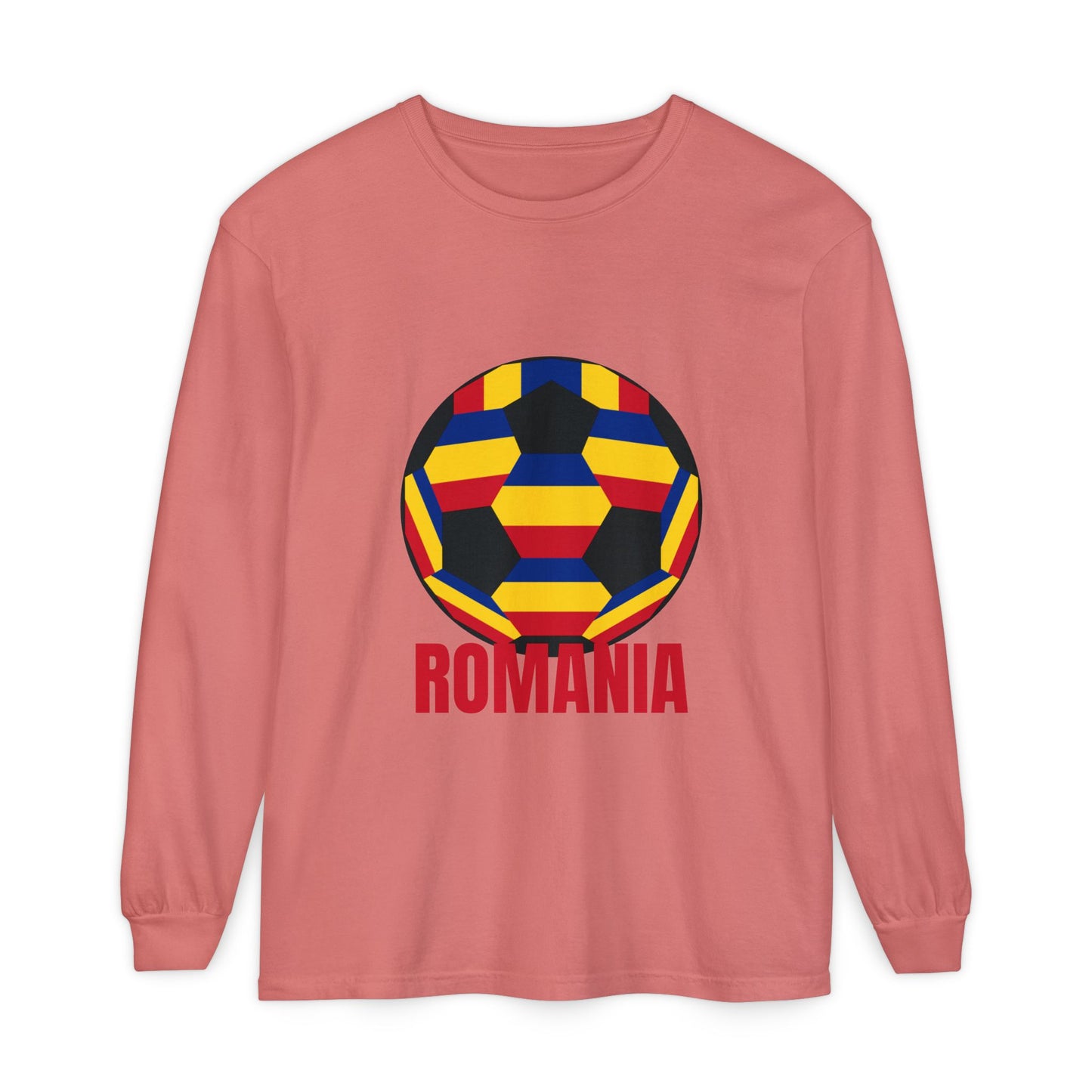Romania Fan Specialty Soccer Ball Design Long Sleeve Tee