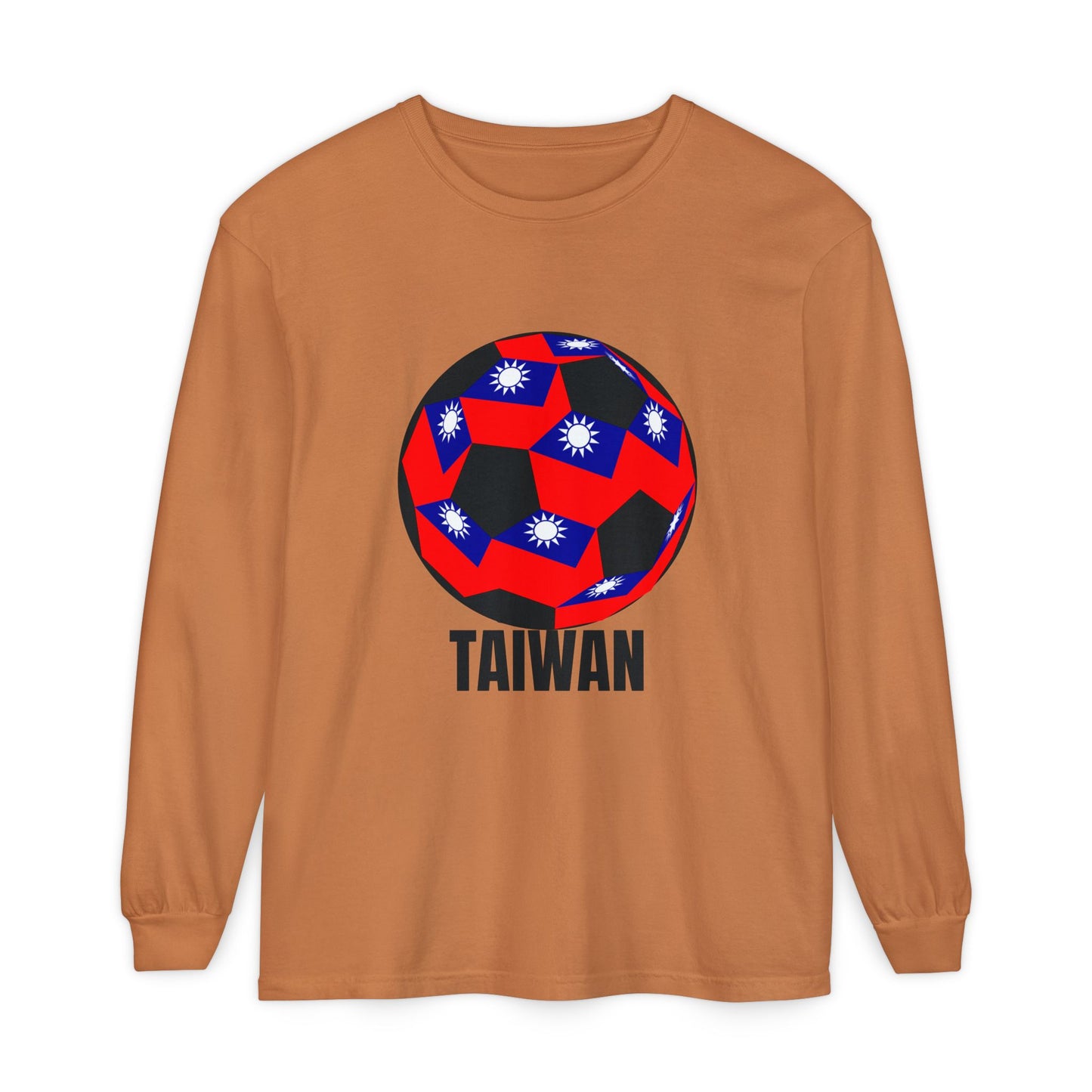 Taiwan Flag Soccer Ball Long Sleeve Tee Black Text