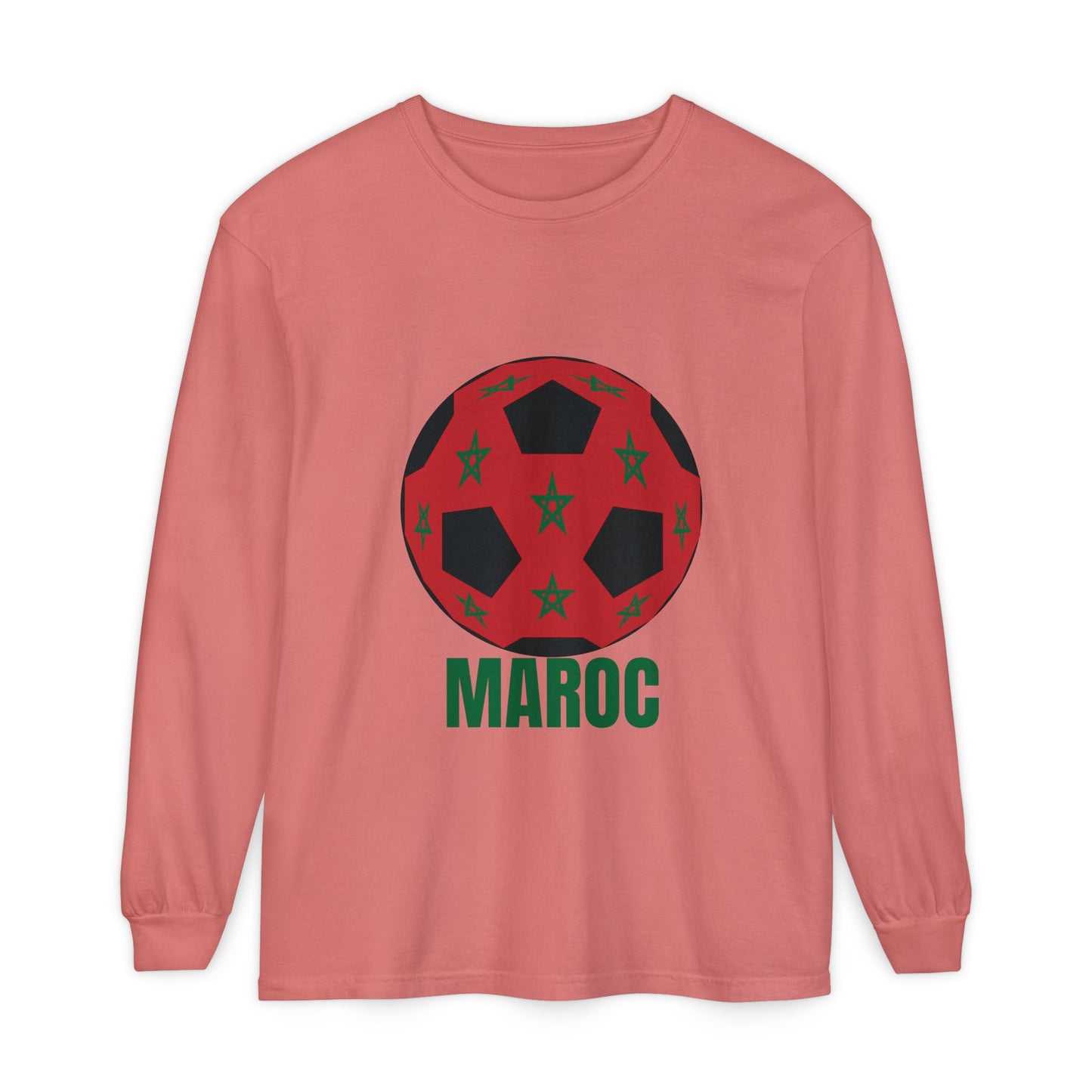 Morocco Maroc Fan Specialty Soccer Ball Design T Shirt Long Sleeve Green Print