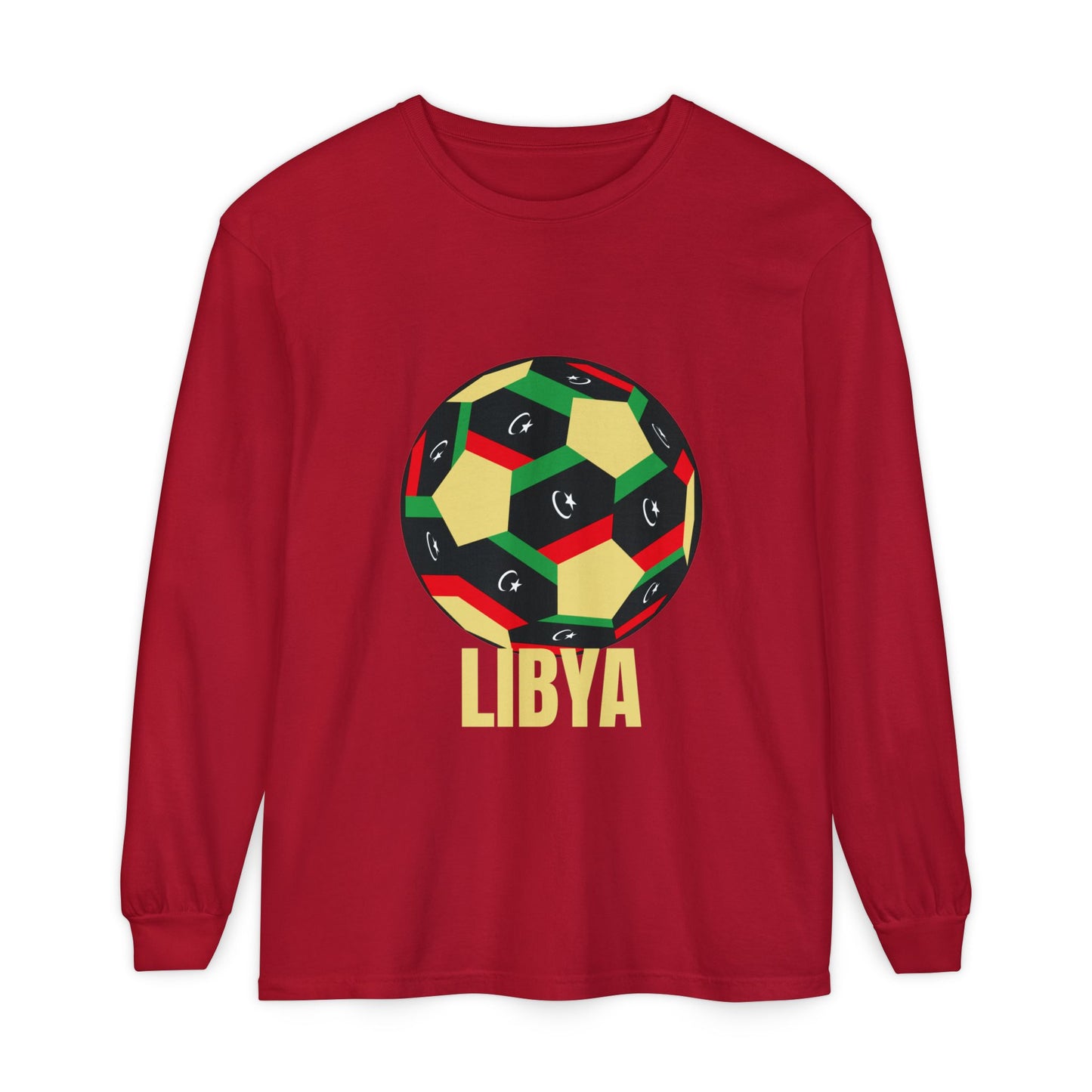 Libya Fan Specialty Soccer Ball Design Long Sleeve Tee