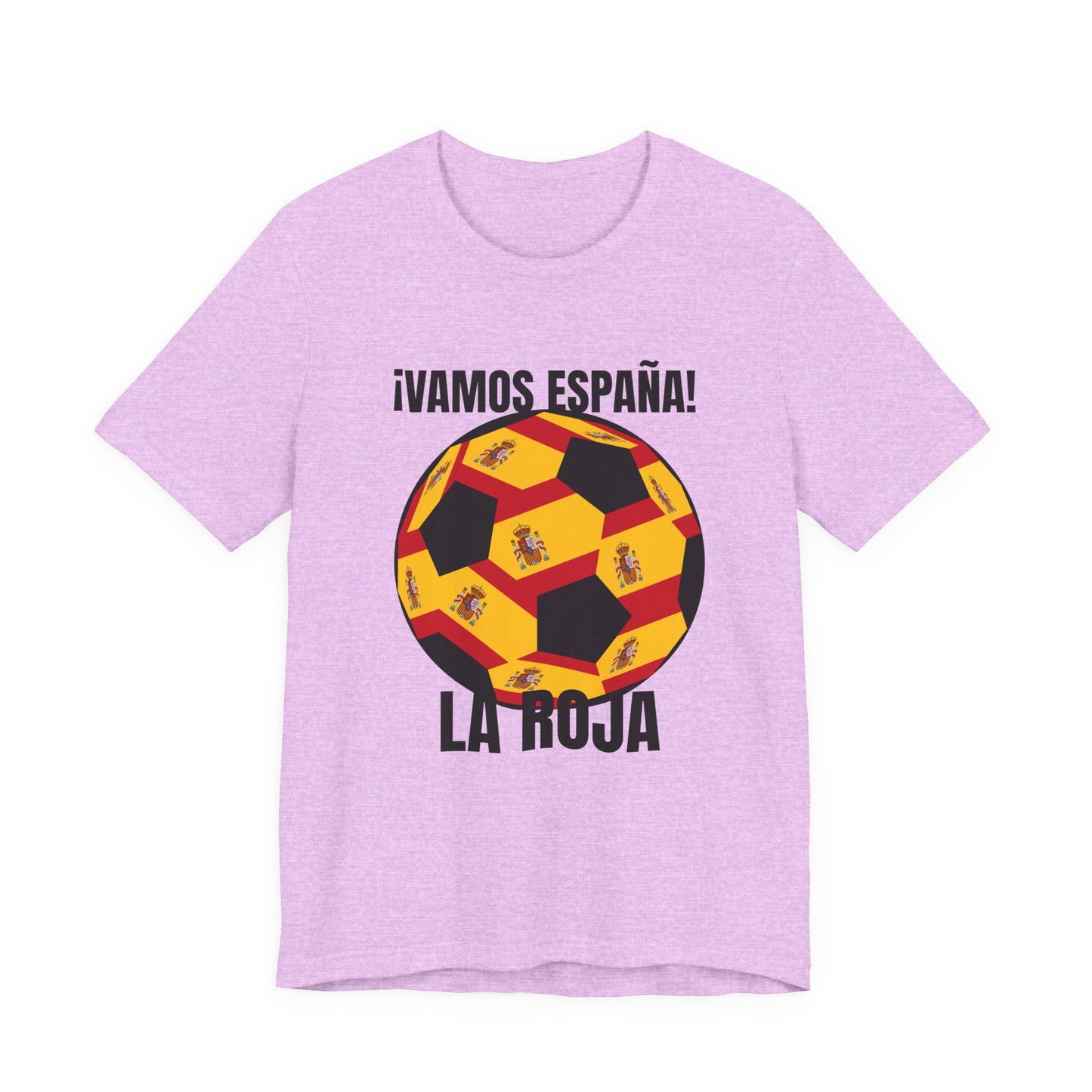 "¡Vamos España! La Roja" Soccer Ball Design T Shirt Black Text