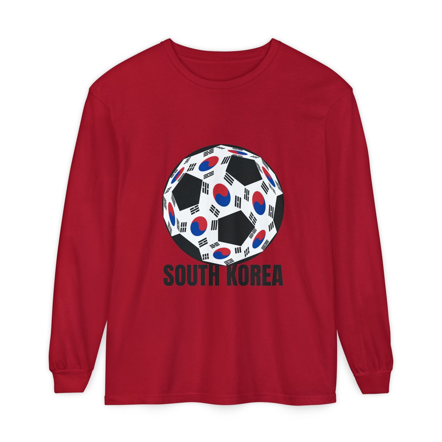 South Korea Fan Specialty Soccer Ball Design Long Sleeve Tee Black Text
