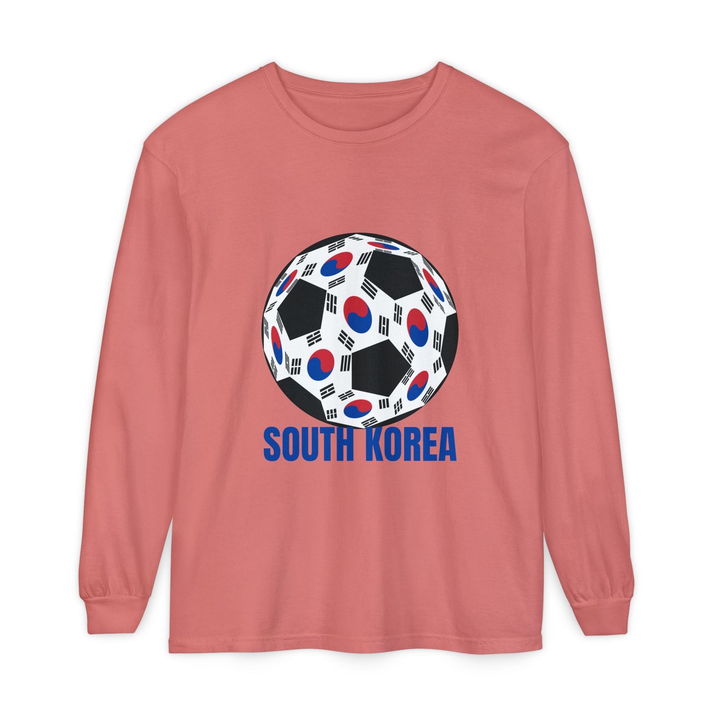 South Korea Fan Specialty Soccer Ball Design Long Sleeve Tee Blue Print