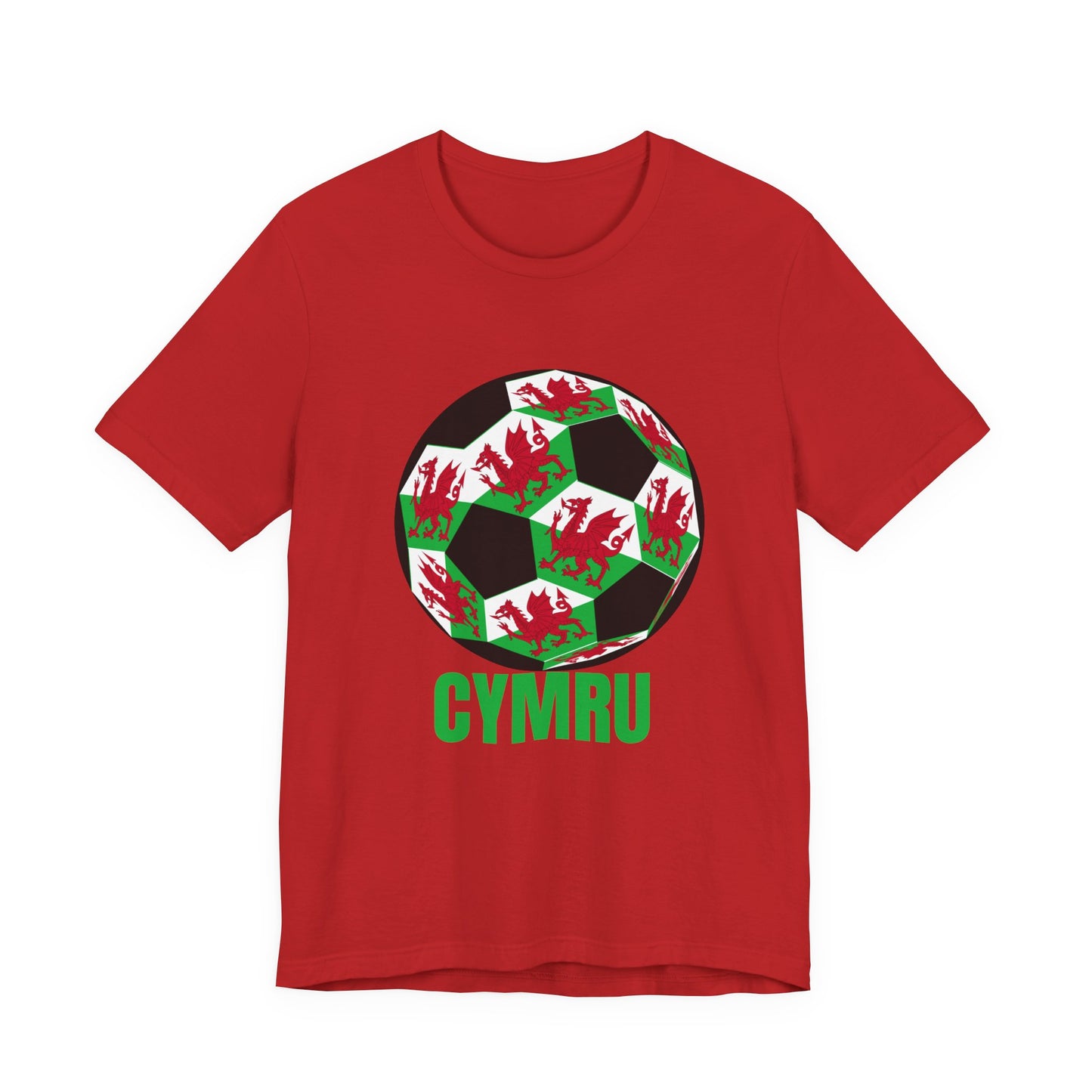 Cymru Fan Specialty Soccer Ball Design T Shirt Green Text