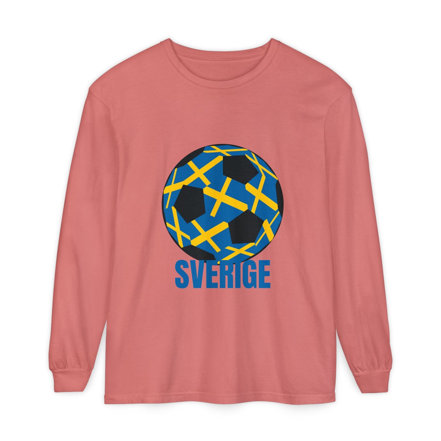 Sverige Fan Specialty Soccer Ball Design T Shirt Blue Text