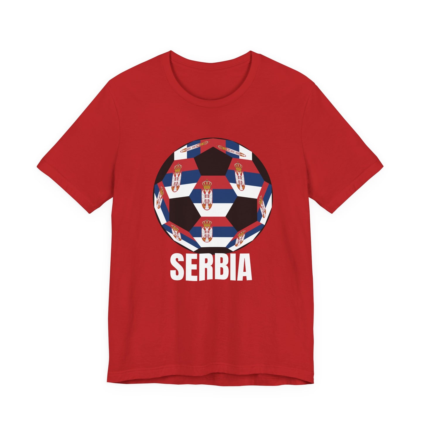 Serbia Fan Specialty Soccer Ball Design T Shirt White Text