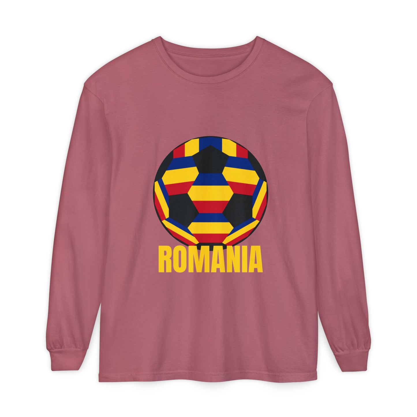 Romania Fan Specialty Soccer Ball Design Long Sleeve Tee