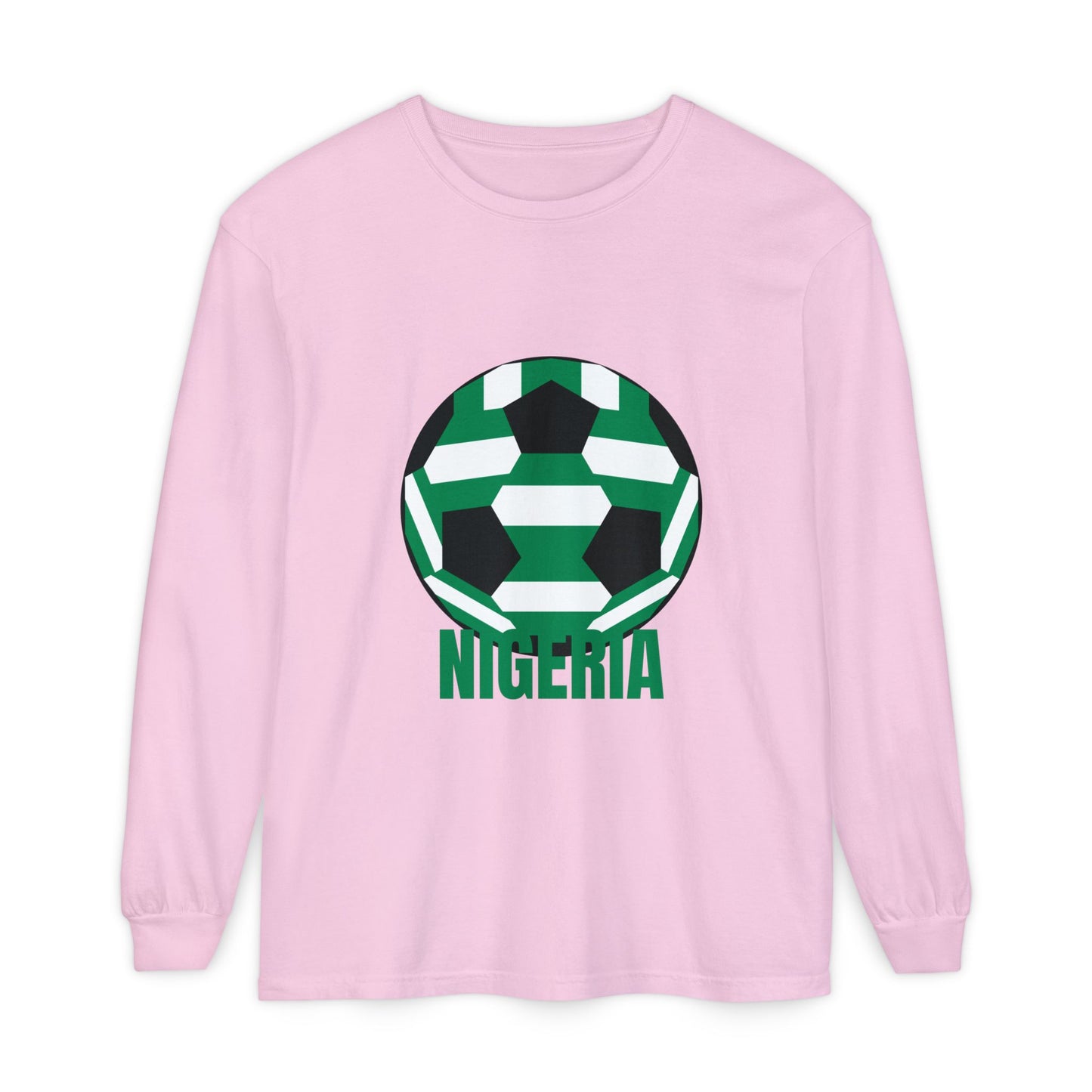 Nigeria Fan Specialty Soccer Ball Design Long Sleeve Tee