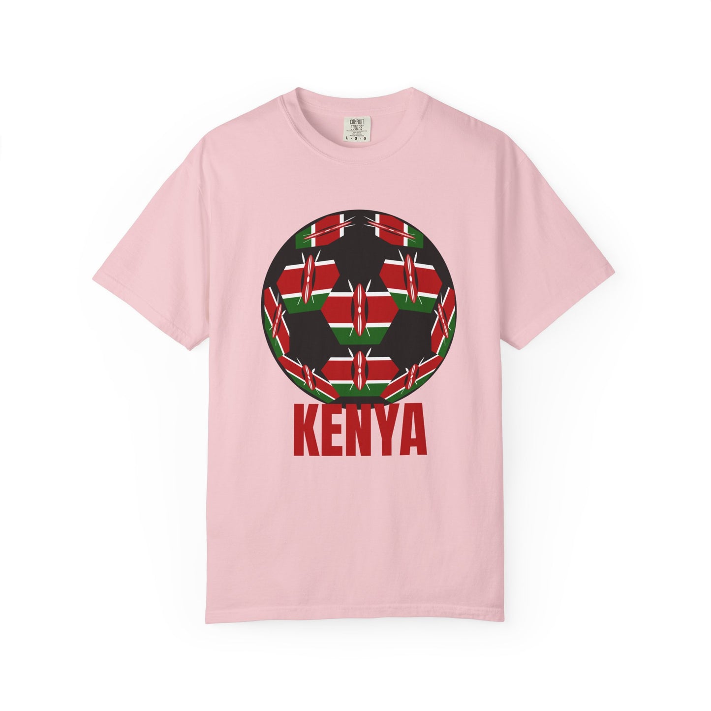 Kenya Fan Specialty Soccer Ball Design T Shirt Red Text