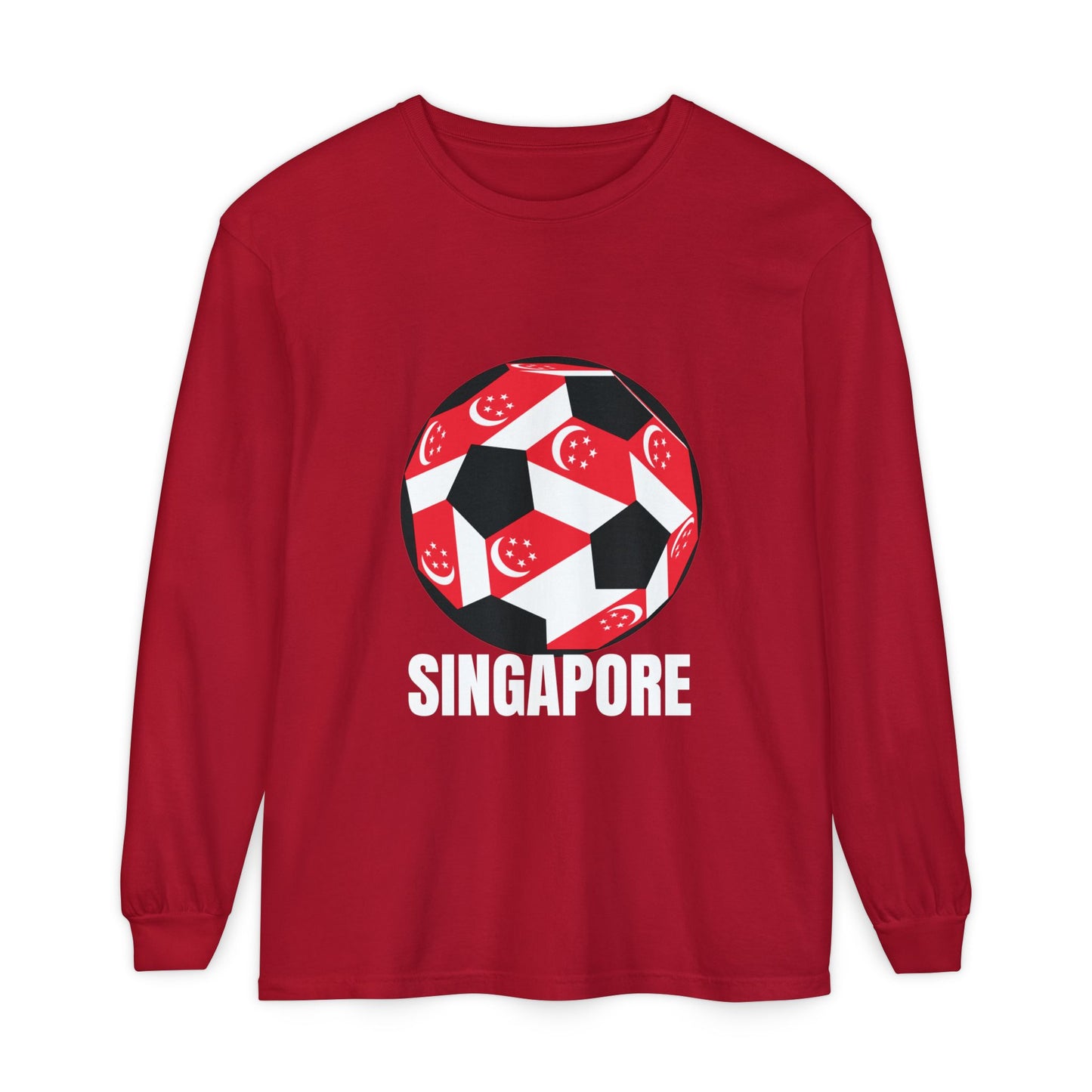 Singapore Fan Specialty Soccer Ball Design T ShirtLong Sleeve Tee White Text