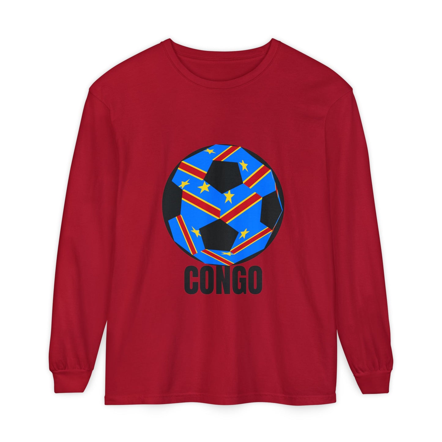 Congo Fan Specialty Soccer Ball Design T Shirt Long Sleeve T-Shirt Black Text
