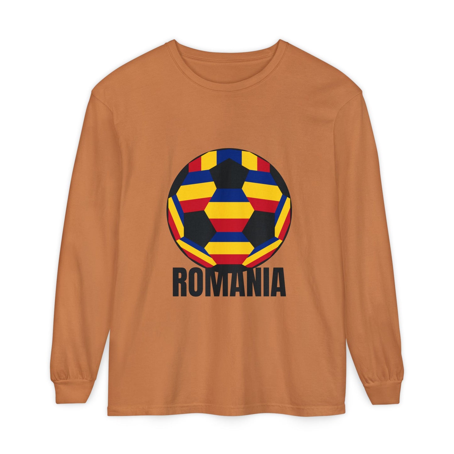 Romania Fan Specialty Soccer Ball Design Long Sleeve Tee