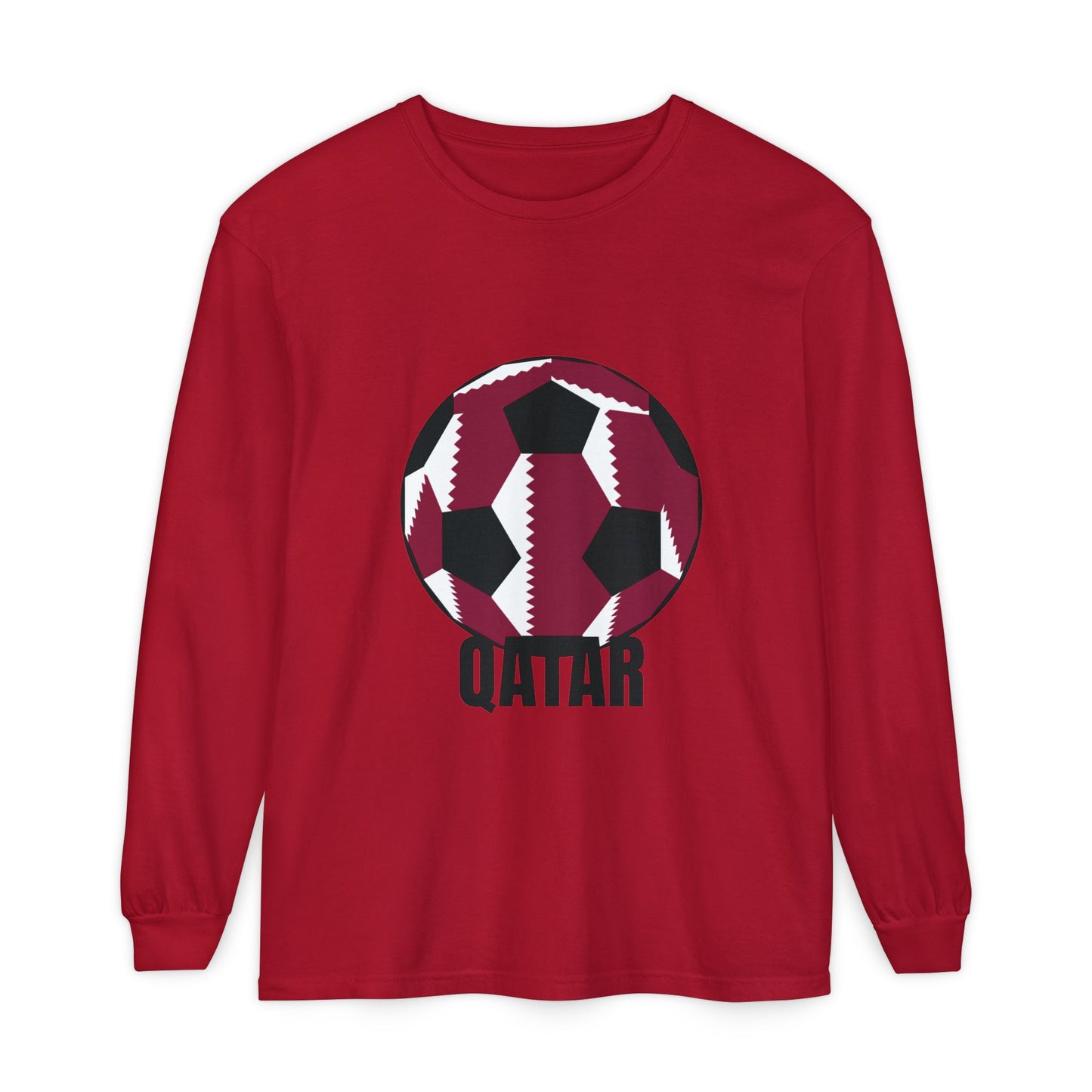 Qatar Fan Specialty Soccer Ball Design T Shirt Long Sleeve T-Shirt