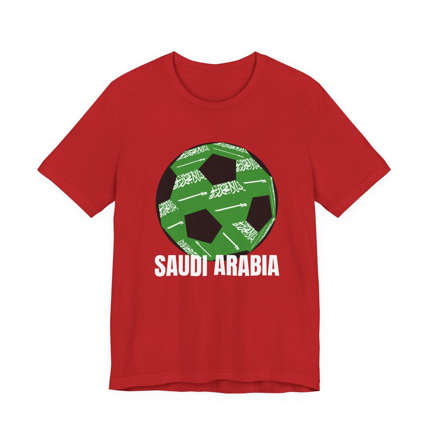 Saudi Arabia Fan Specialty Soccer Ball Design T Shirt White Text
