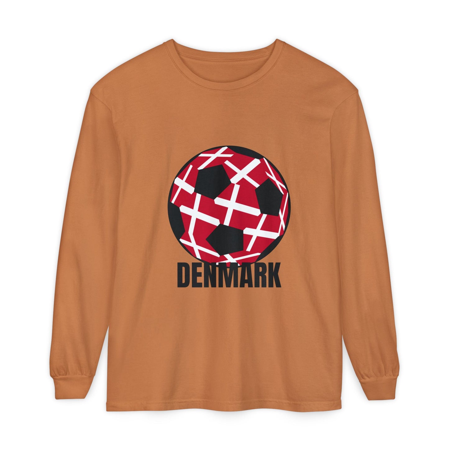 Denmark Fan Specialty Soccer Ball Design Long Sleeve T-Shirt