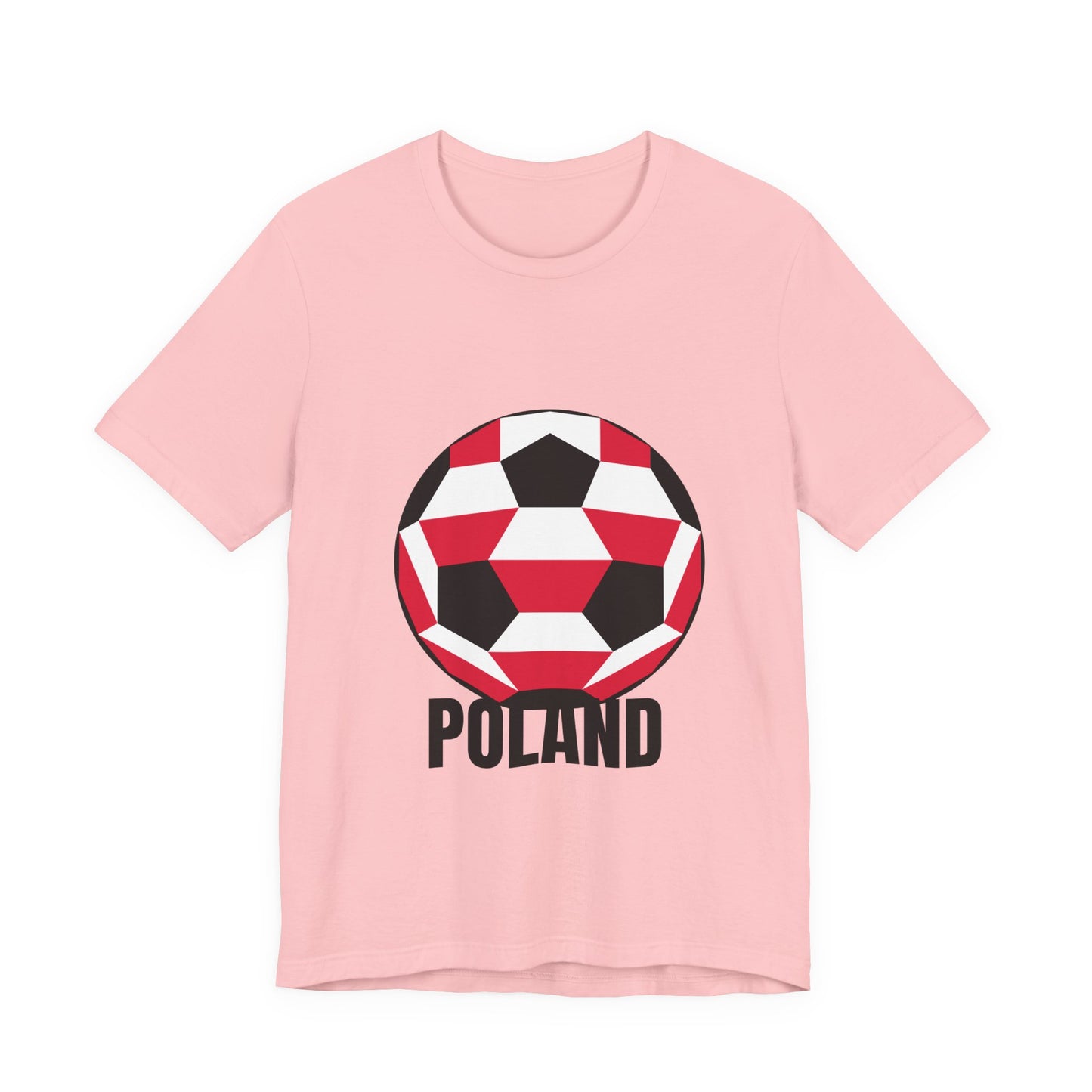 Poland Fan Specialty Soccer Ball Design T Shirt Black Text