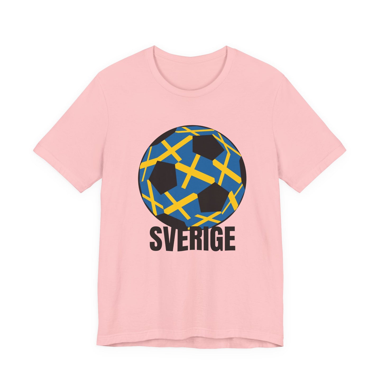 Sverige Fan Specialty Soccer Ball Design T Shirt Black Text