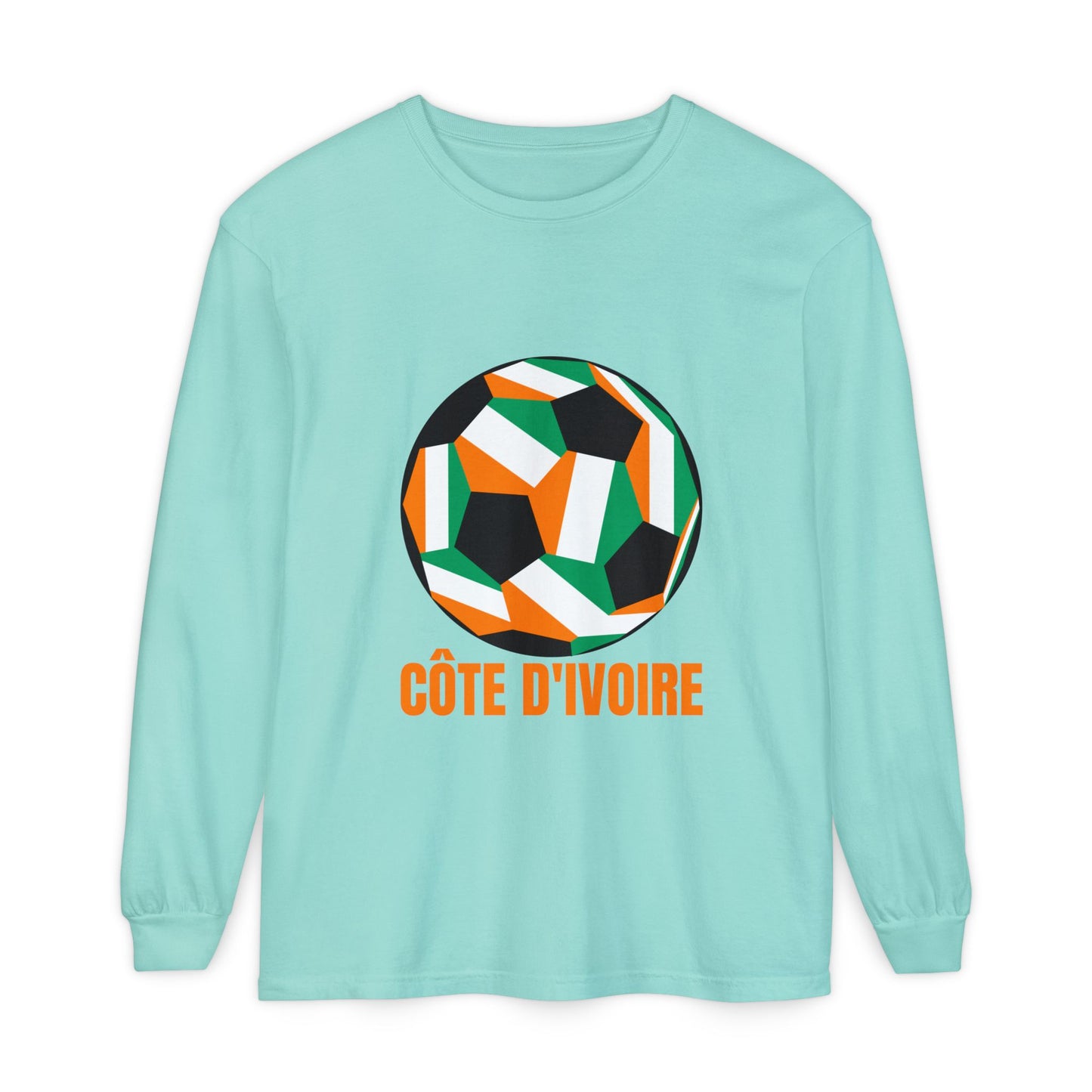 Cote D Ivoire Fan Specialty Soccer Ball Design Long Sleeve Tee
