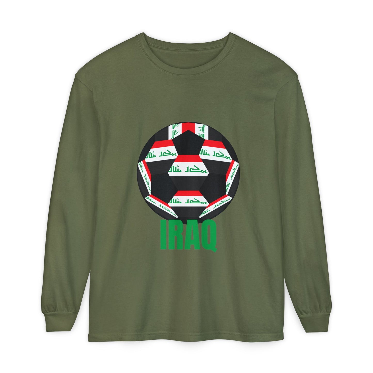 Iraq Fan Specialty Soccer Ball Design Long Sleeve Tee