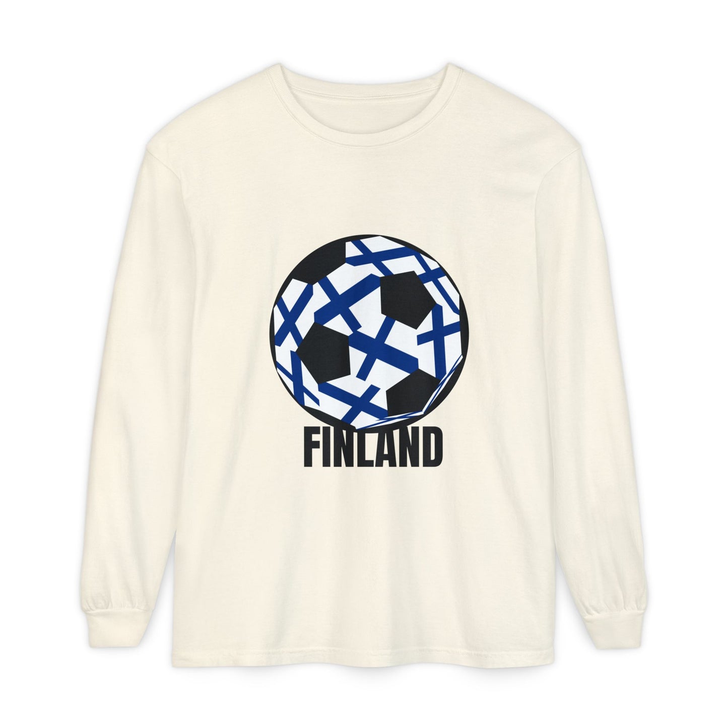Finland Fan Specialty Soccer Ball Design Long Sleeve Tee
