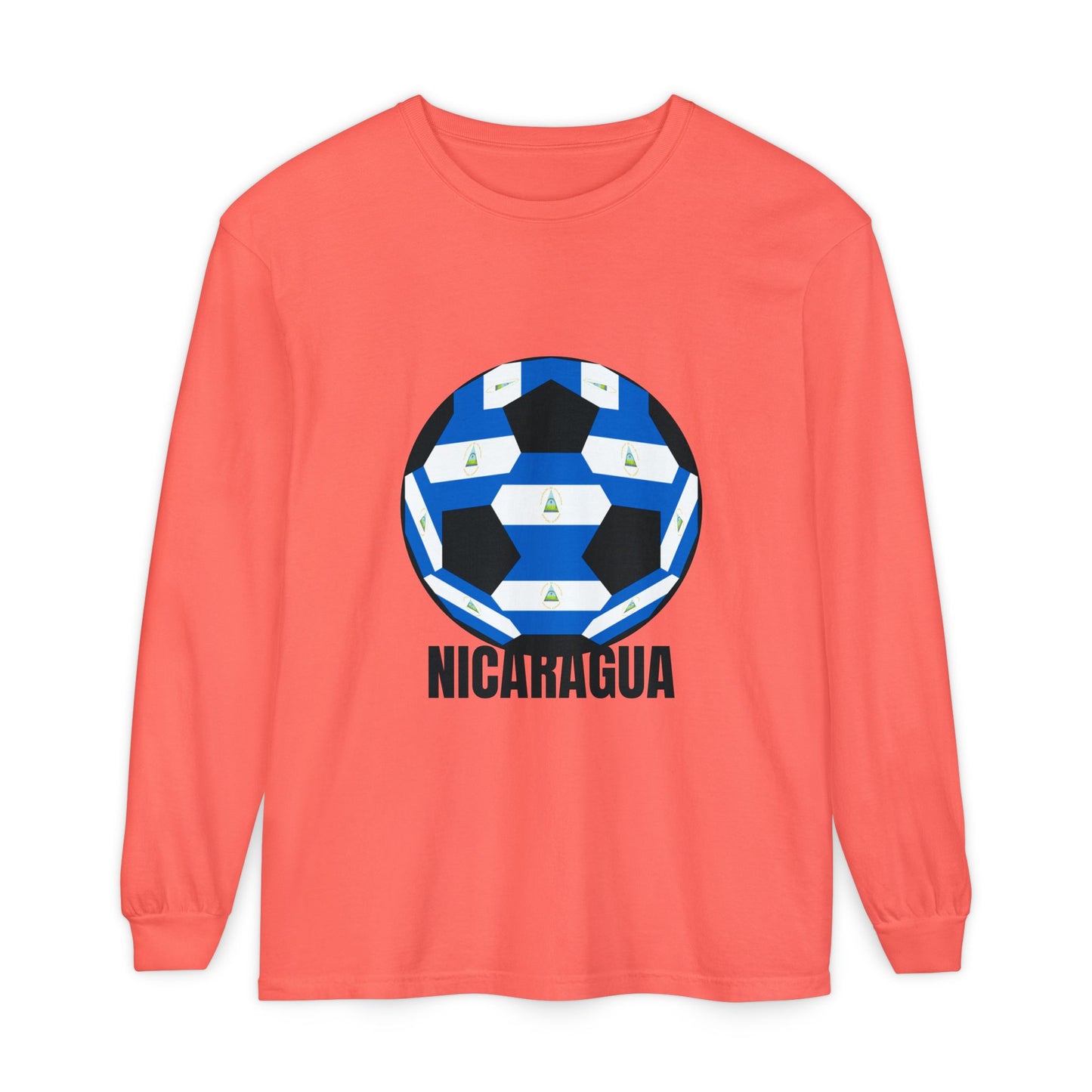 Nicaragua Fan Specialty Soccer Ball Design Long Sleeve Tee