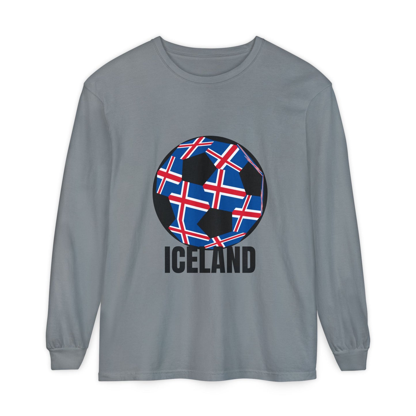 Iceland Fan Specialty Soccer Ball Design Long Sleeve Tee