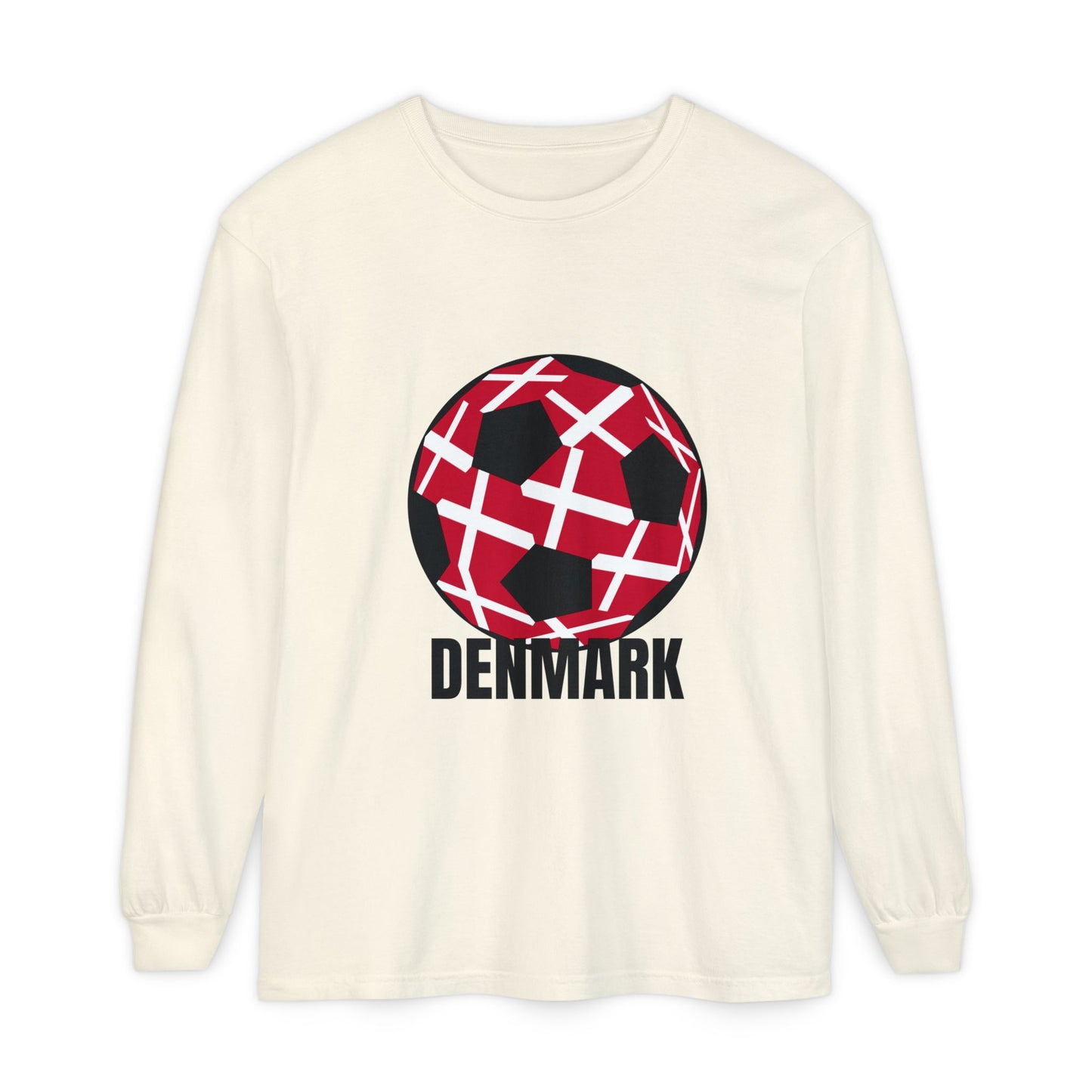 Denmark Fan Specialty Soccer Ball Design Long Sleeve T-Shirt