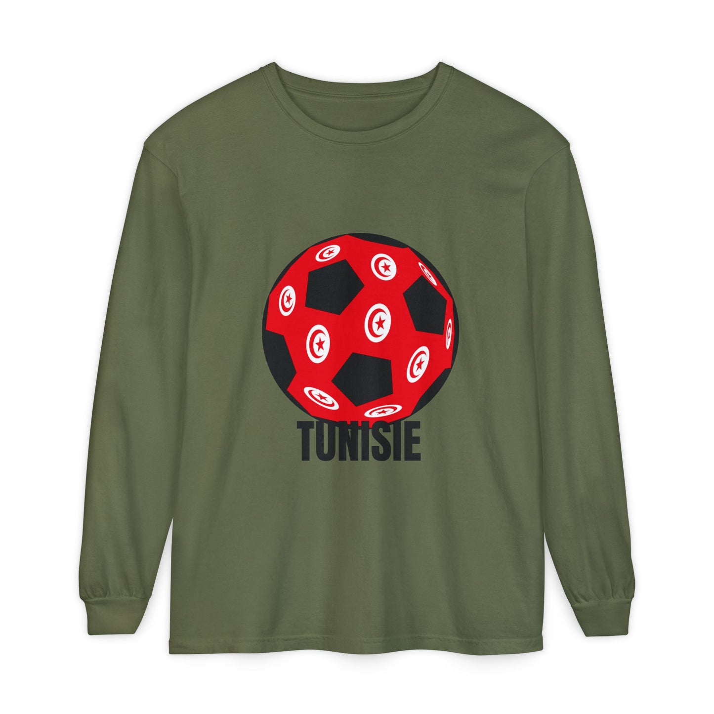 Tunisie Fan Specialty Soccer Ball Design Long Sleeve Tee Black Text