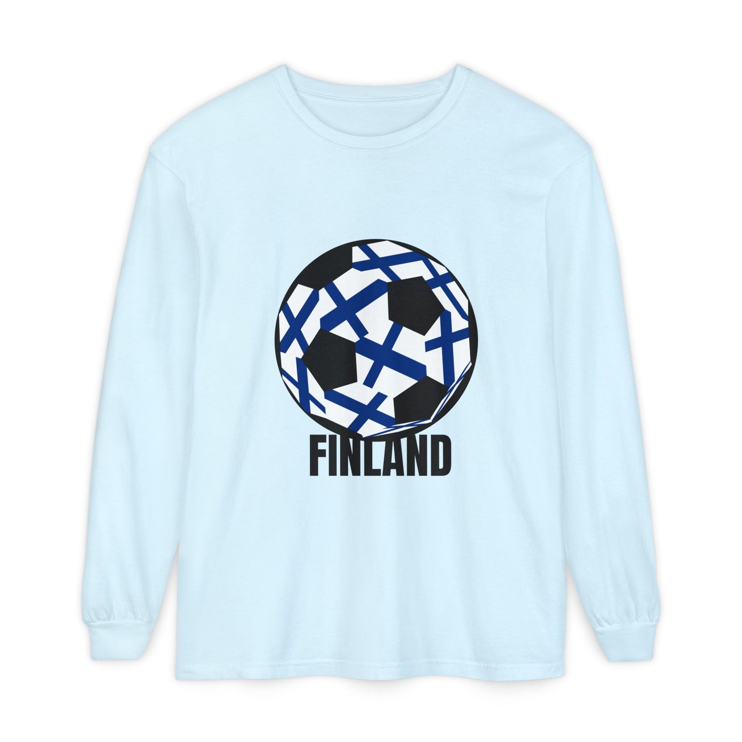 Finland Fan Specialty Soccer Ball Design Long Sleeve Tee