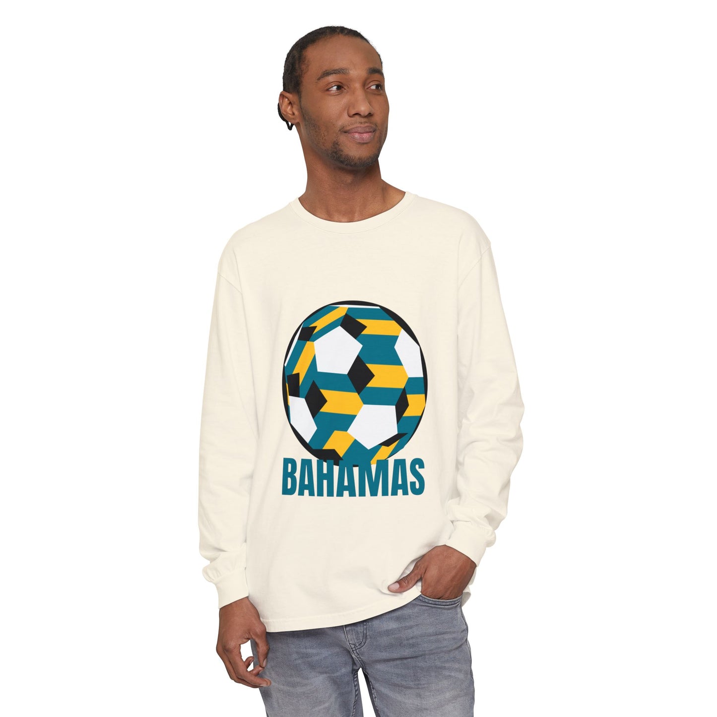 Bahamas Fan Specialty Soccer Ball Design Long Sleeve Tee