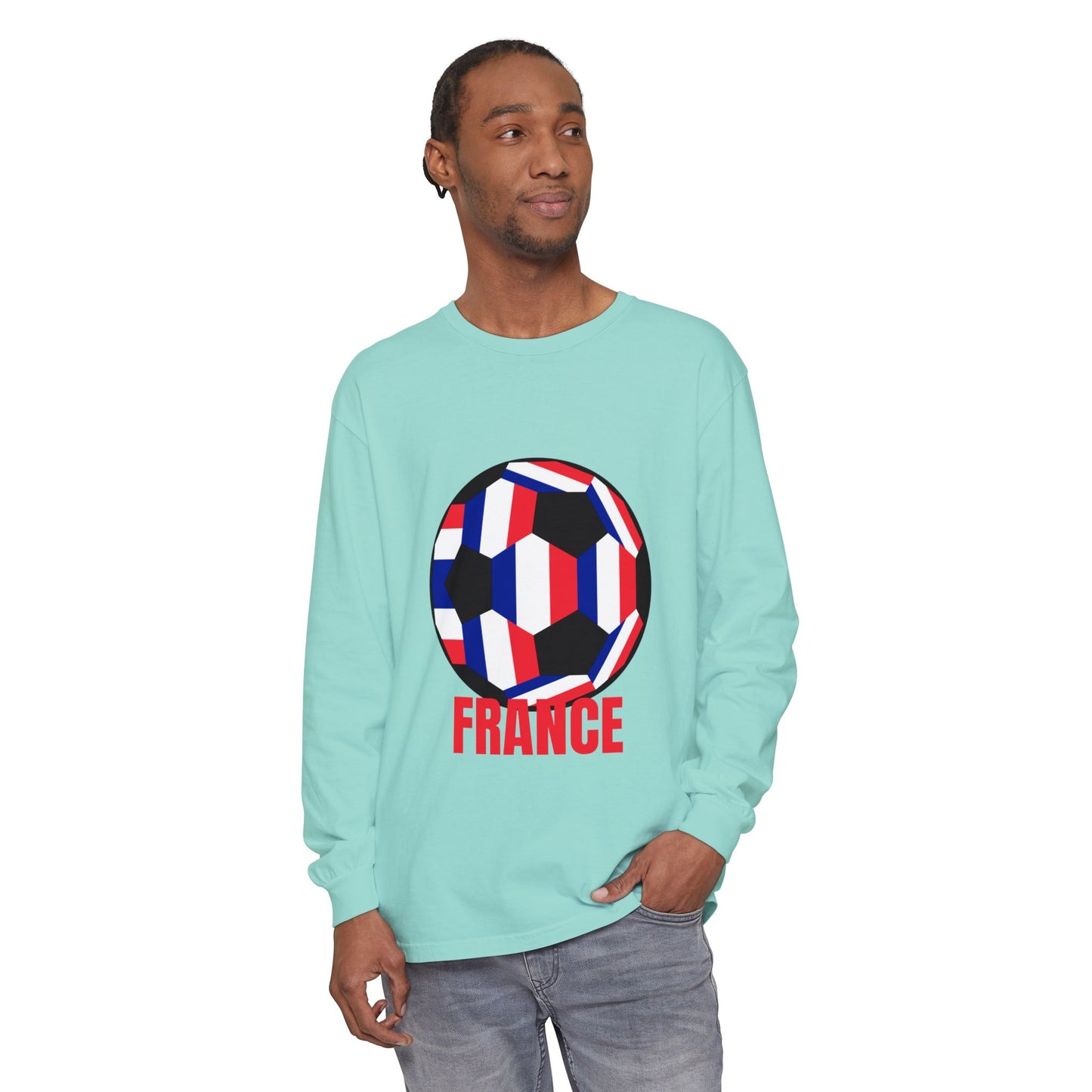 France Fan Specialty Soccer Ball Design Long Sleeve Tee